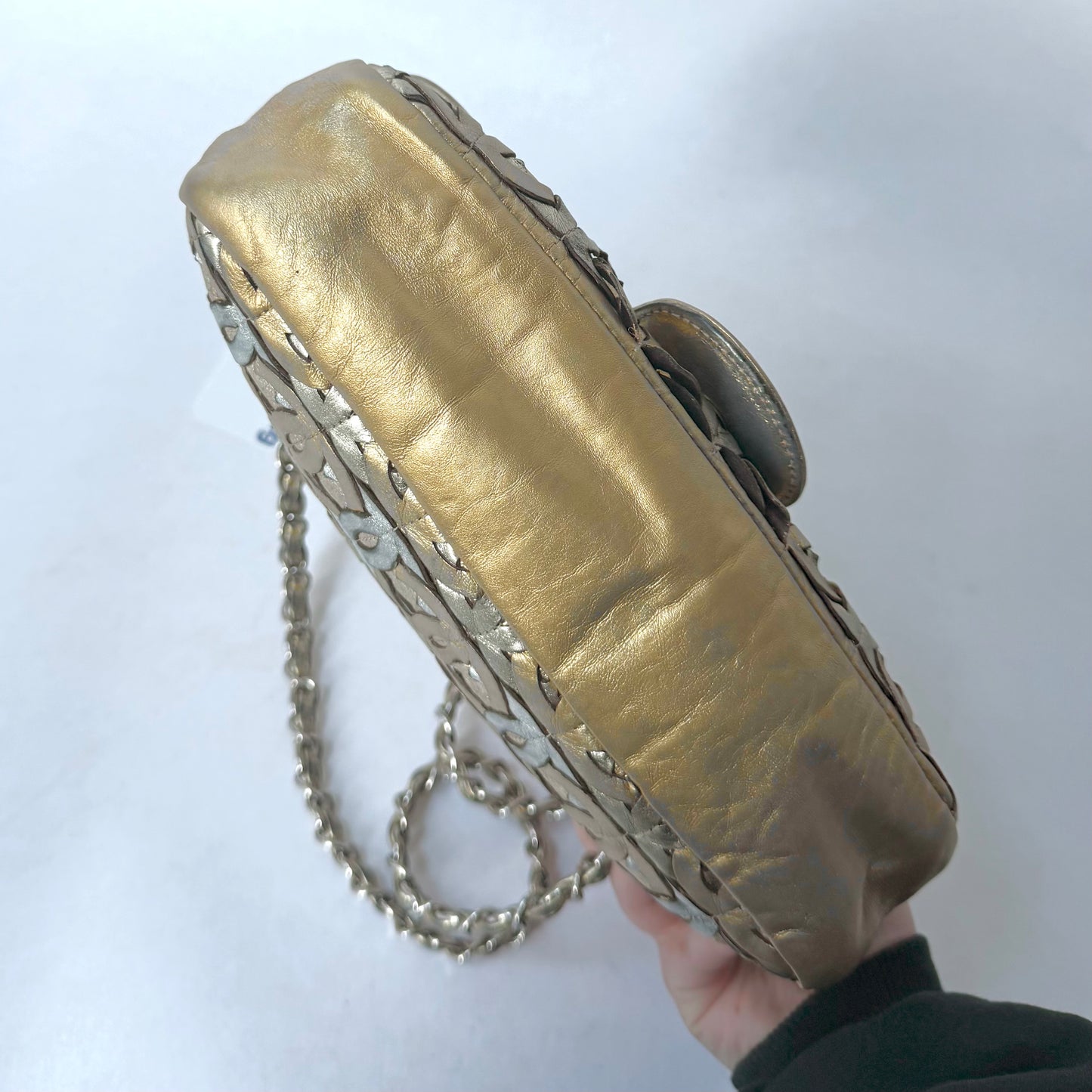 RARE Chanel Gold Metallic CC Cutout Lambskin Medium Flap