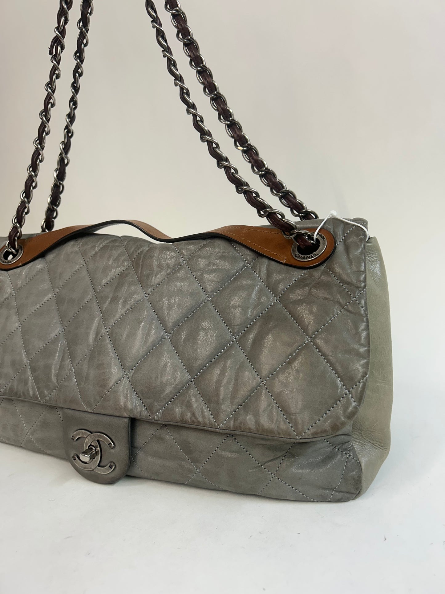 Chanel Jumbo Gray & Brown ‘In The Mix’ Matelasse 2-Way Maxi Flap