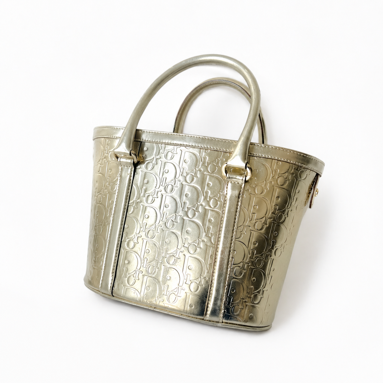 Christian Dior Gold Oblique Monogram Metallic Patent Leather Ultimate Tote