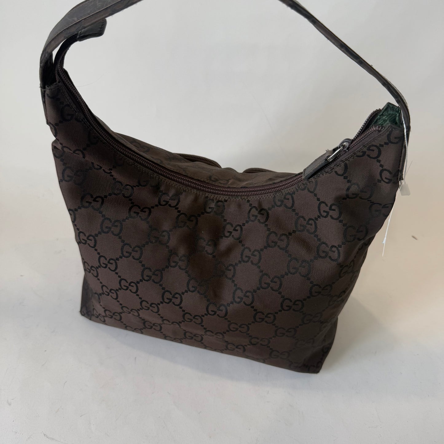 Gucci Dark Brown Nylon Monogram Double Front Pocket Tote Bag