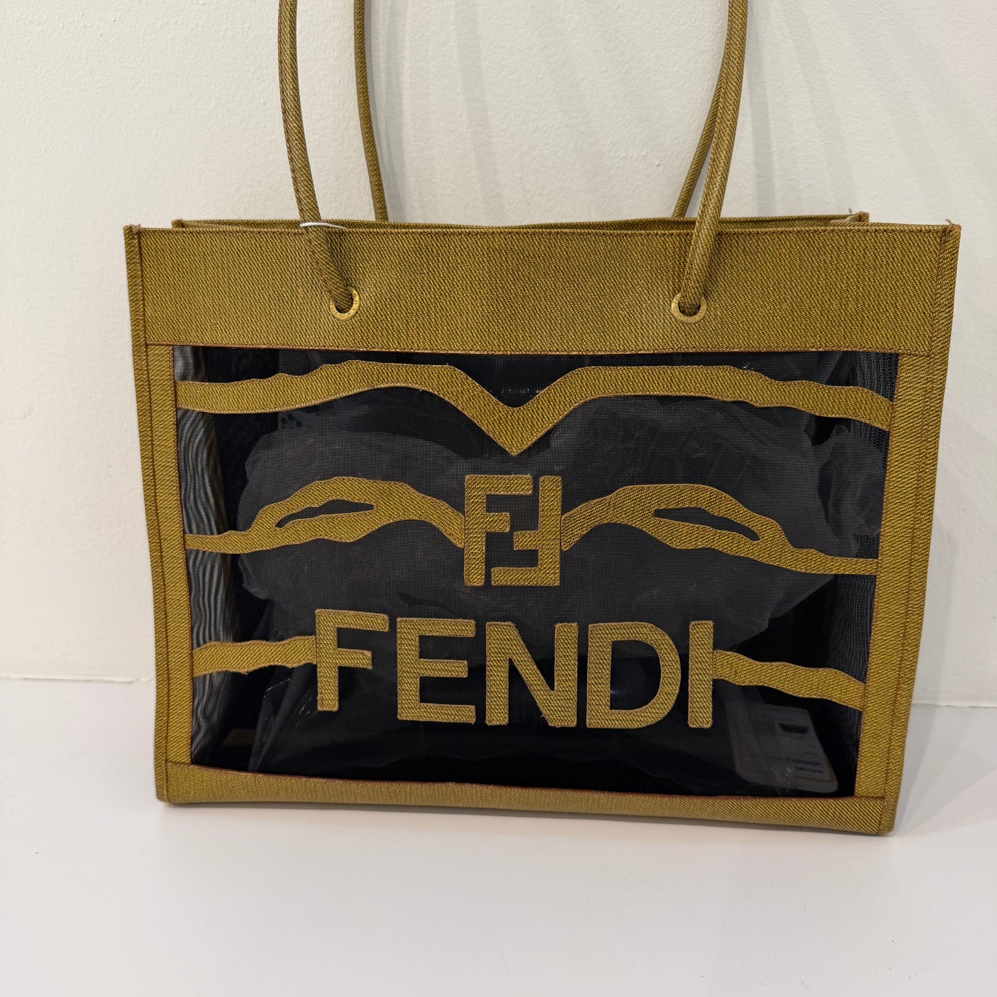 Fendi Mesh & Brown Coated Leather Tote Bag