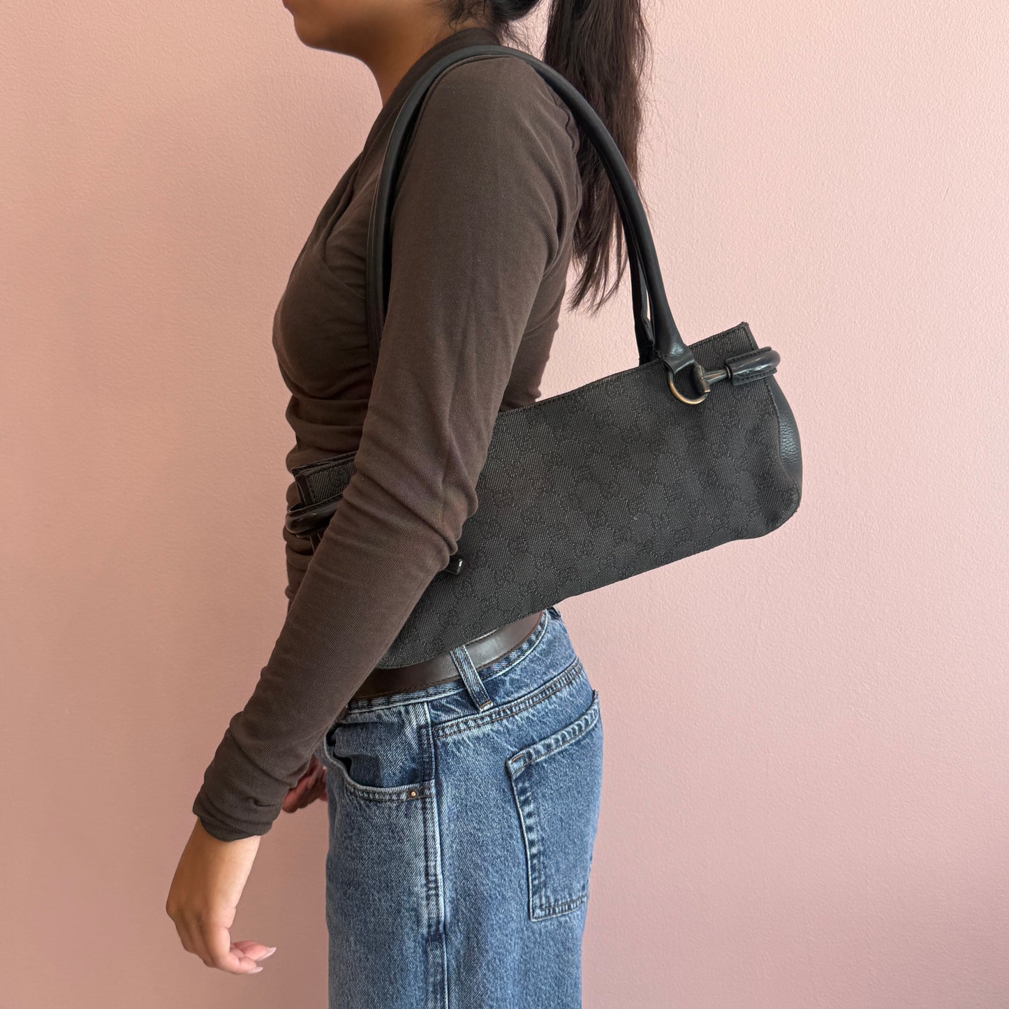 Gucci Black Denim Horsebit Shoulder Bag