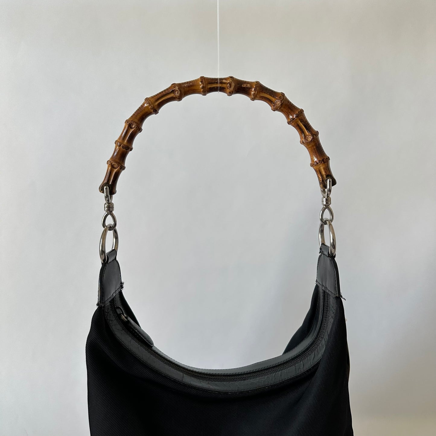 Gucci Black Nylon Bamboo Tote