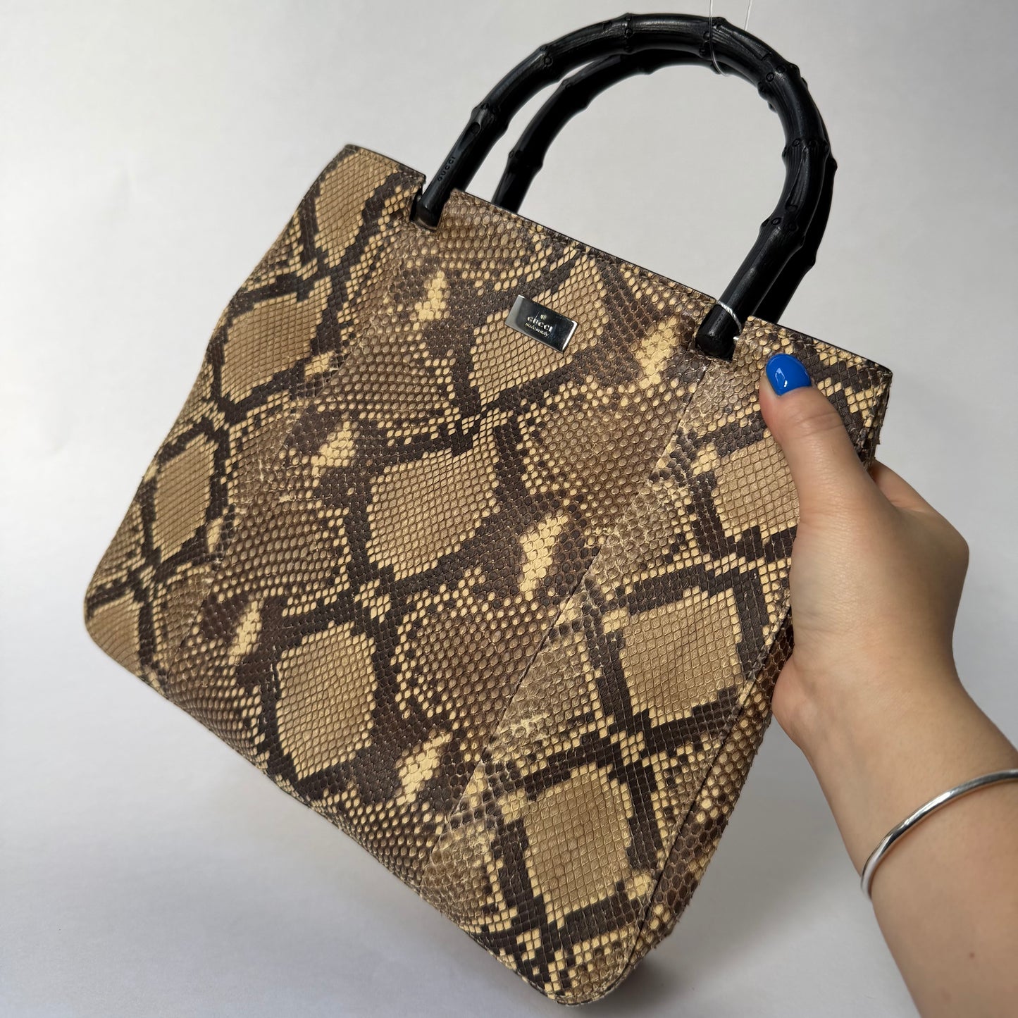 Gucci Brown Multicolored Snakeskin Leather Bamboo Shoulder Bag