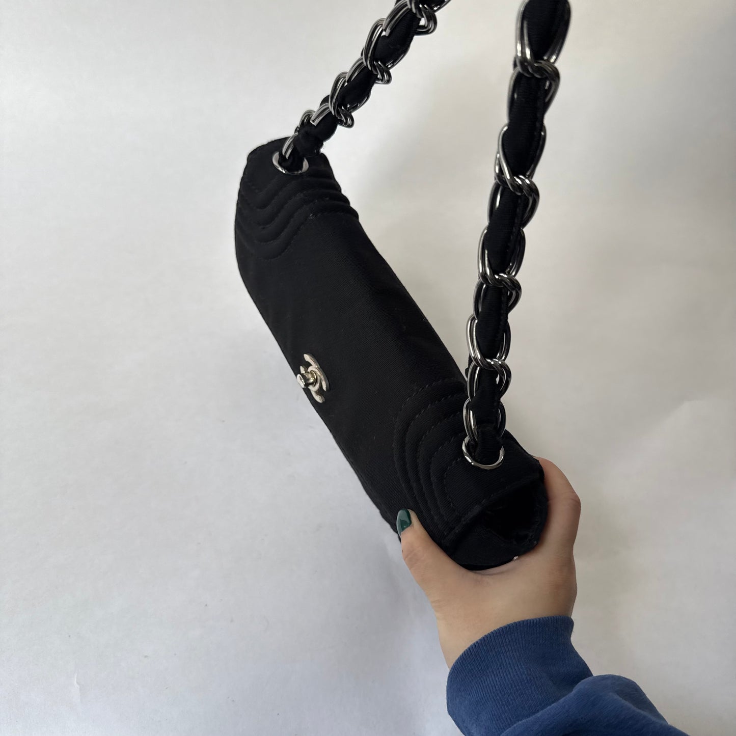 Chanel Black Jersey Chain Shoulder Flap