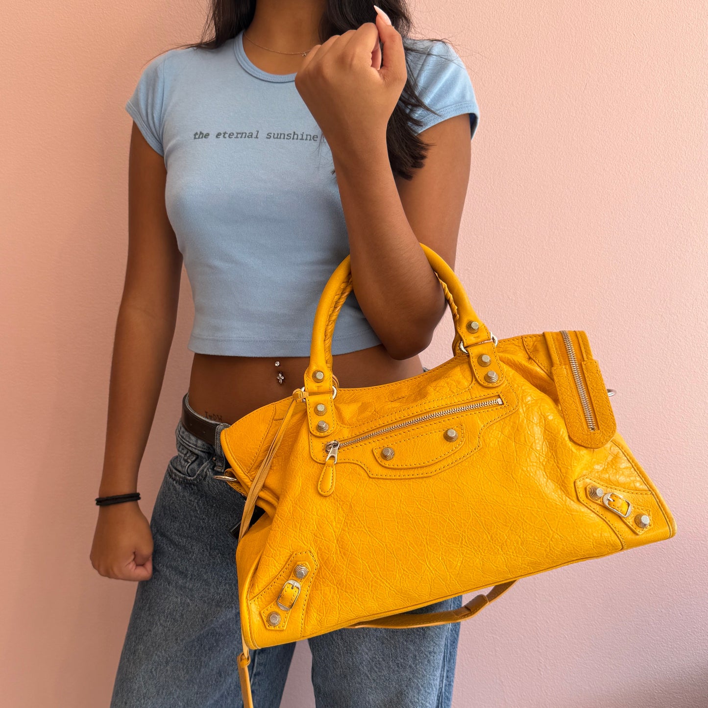 Balenciaga Yellow City Bag Studded Hardware