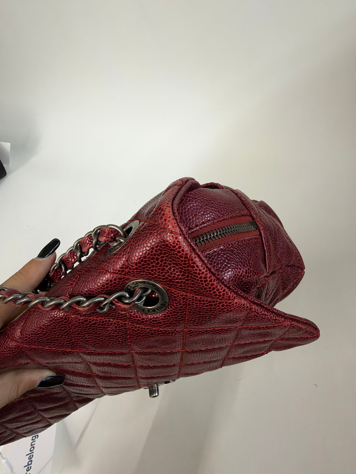 Chanel Red Metallic Leather Camera Easy Flap Bag