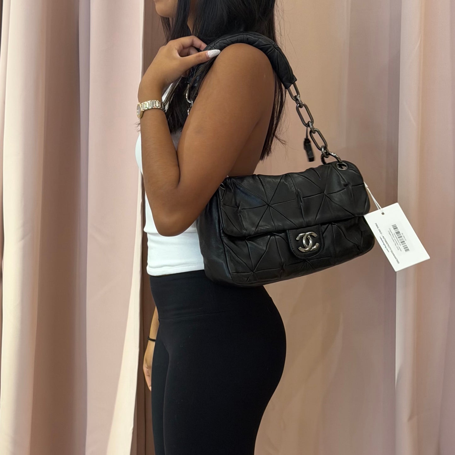 Chanel Black Lambskin Leather Origami Quilted Flap SHW