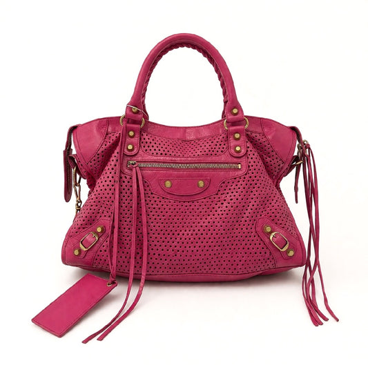 Balenciaga Pink Perforated Classic City Bag