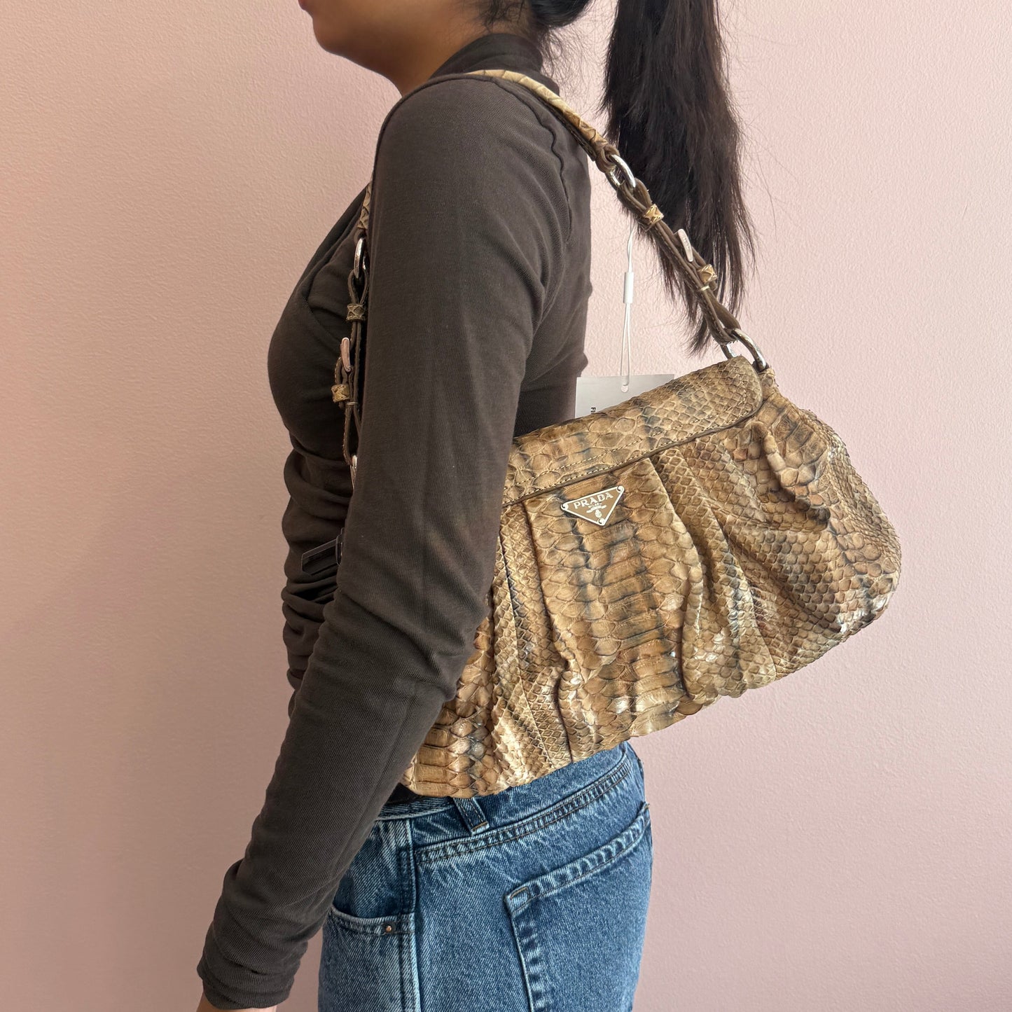 Prada Brown Python Leather Shoulder Bag