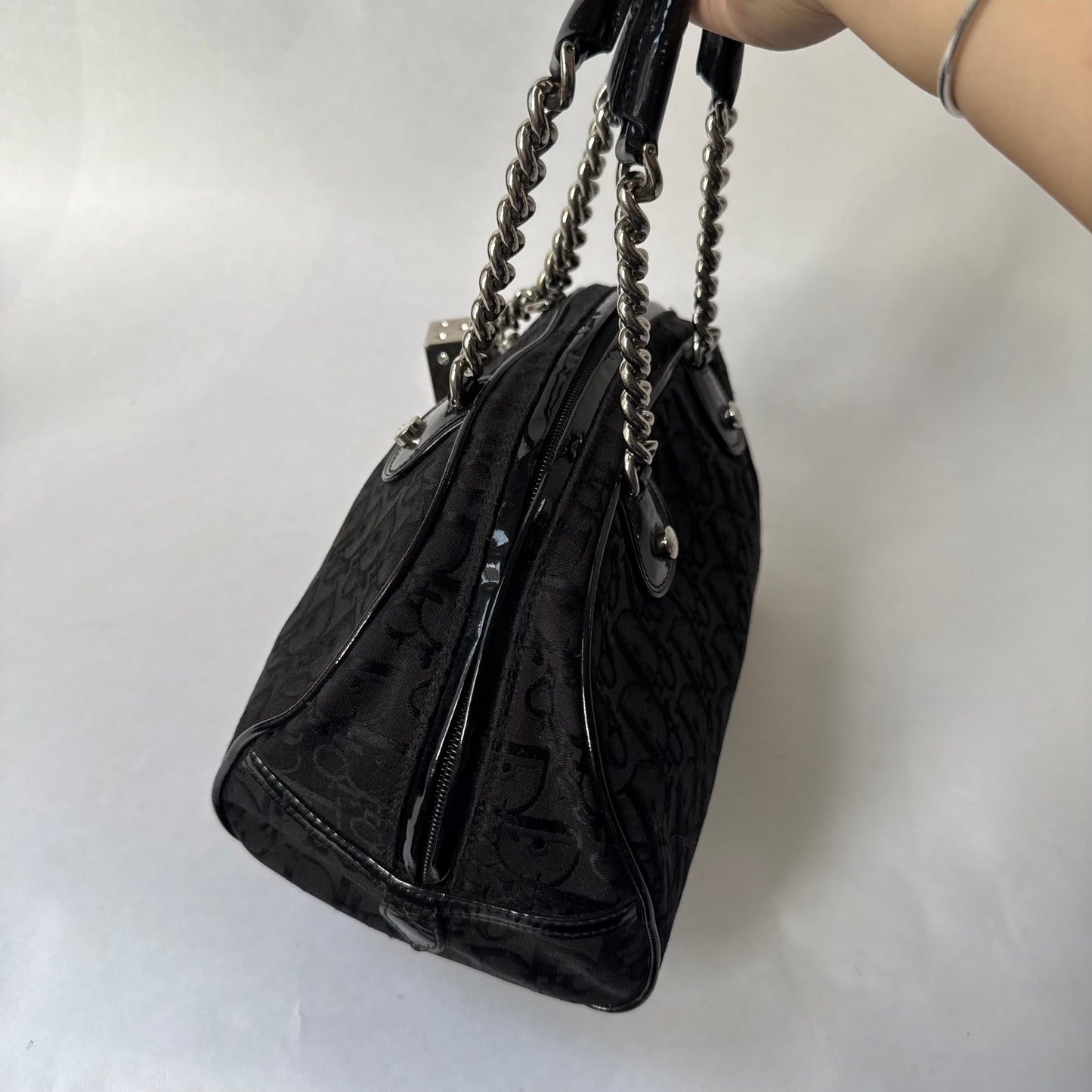 Christian Dior Black Trotter Gambler Dice Bowler Shoulder Bag