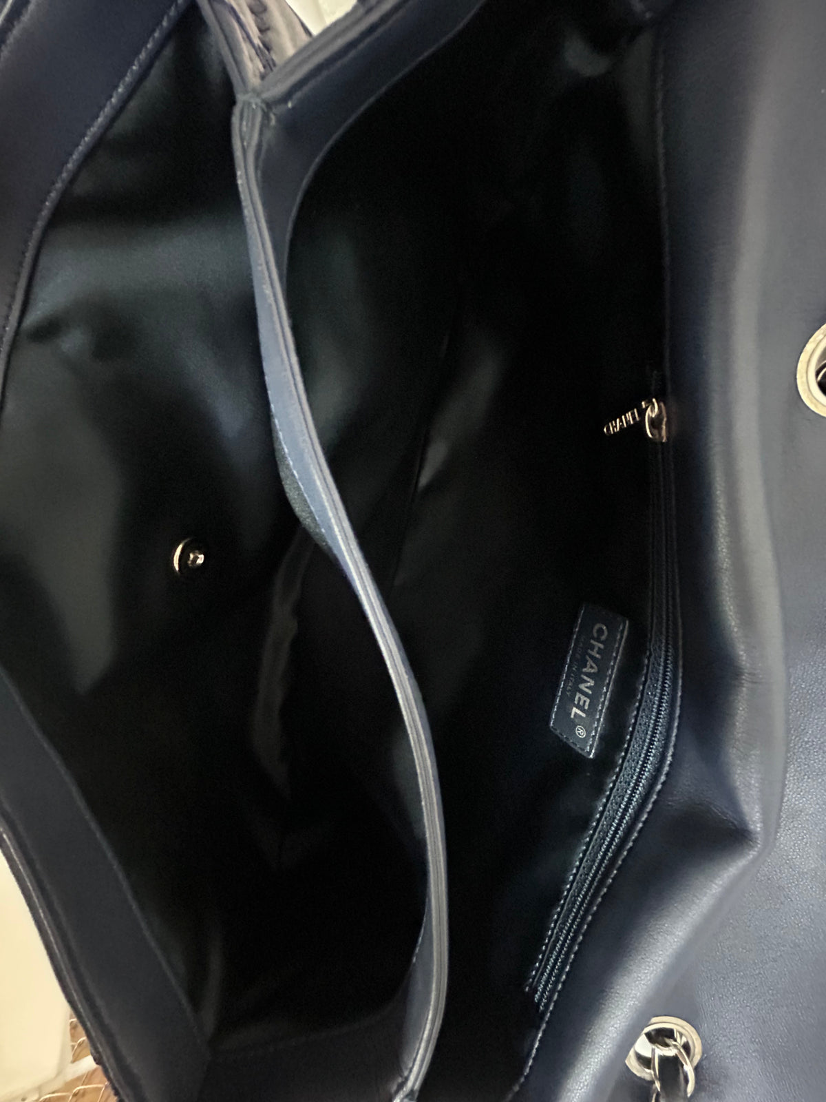 Chanel Navy Blue Lambskin Leather Ultra Stitch Flap