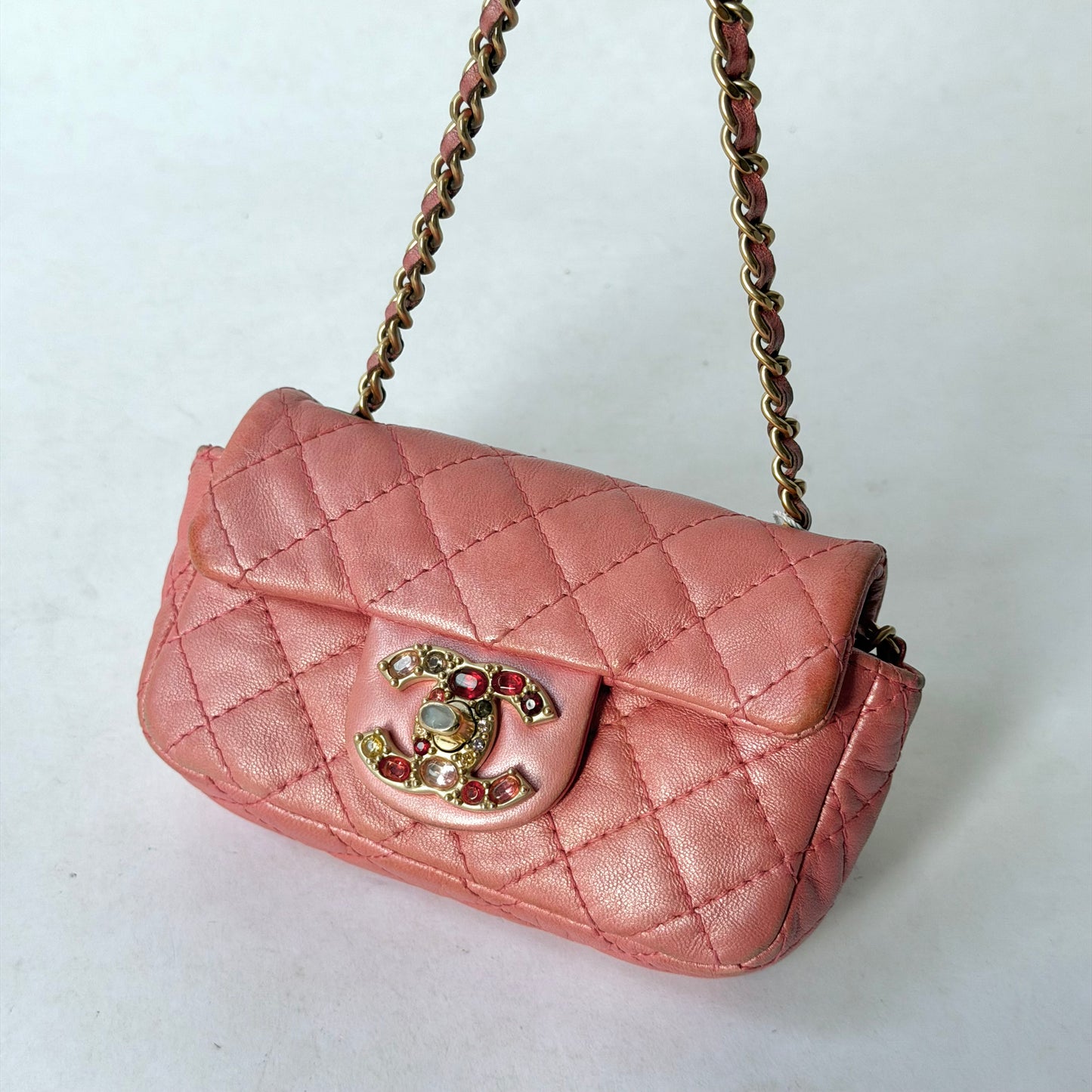 Chanel Pink Micro Mini Rhinestone Flap Crossbody Bag