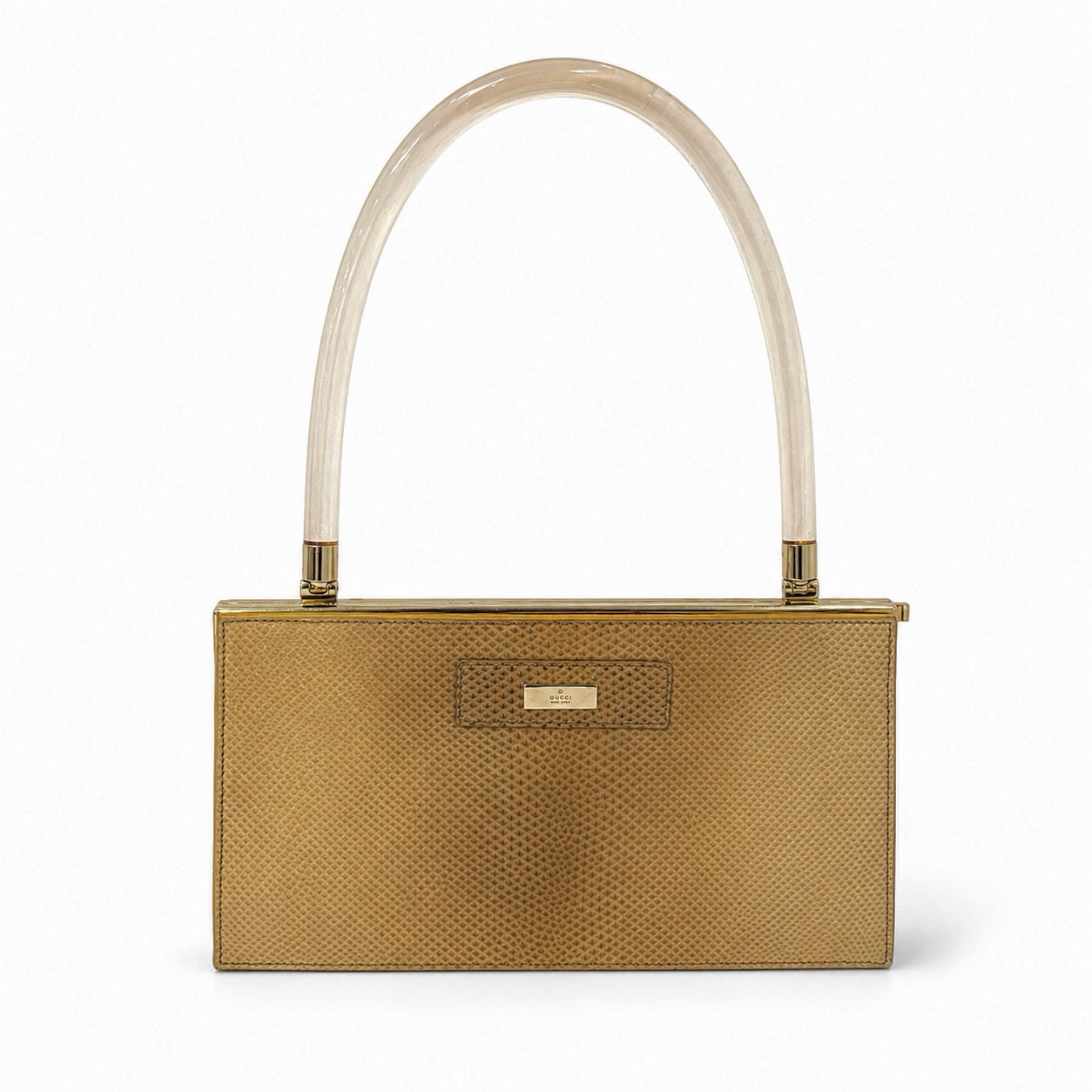 Gucci Brown Lizard Leather Acrylic Handle Shoulder Bag