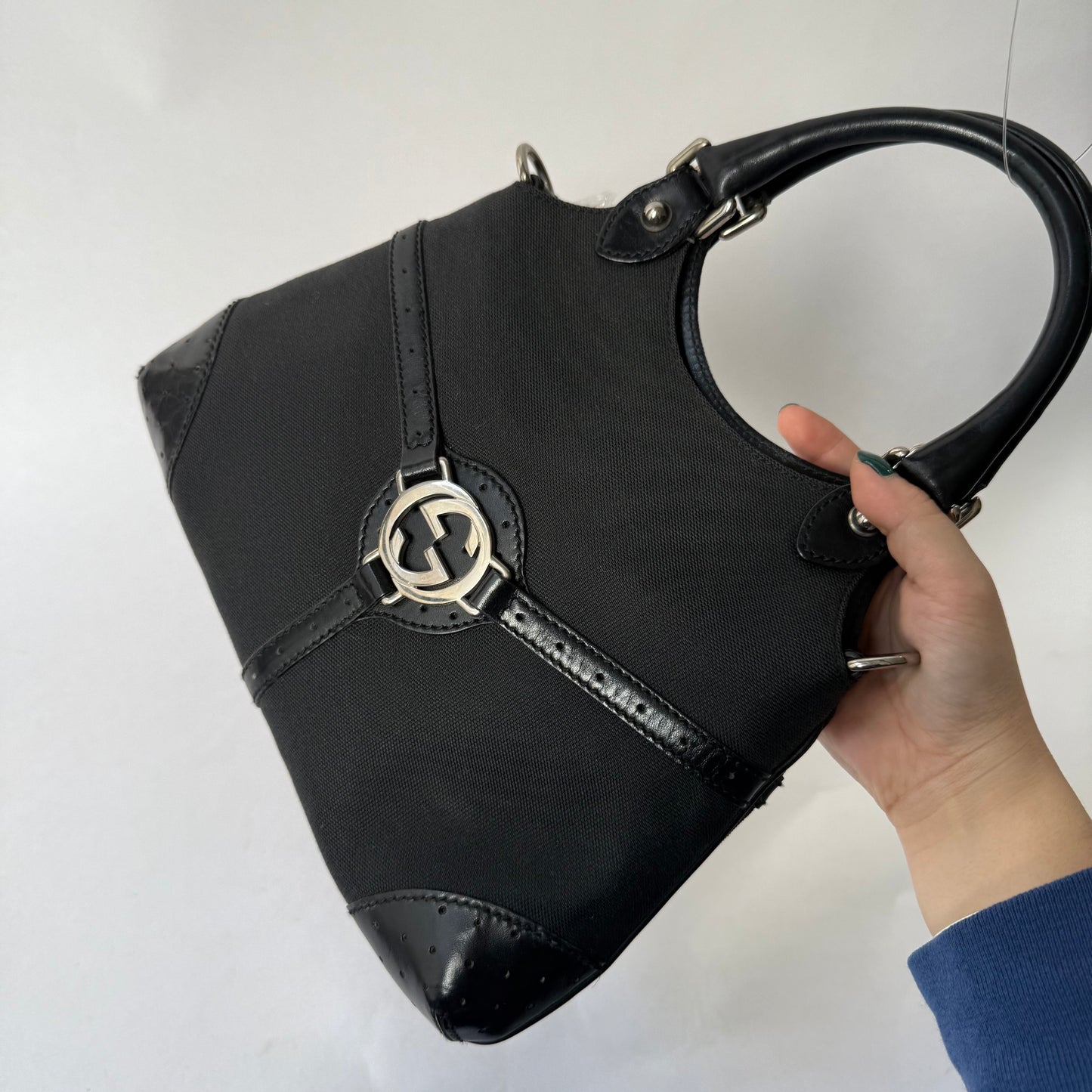 Gucci Black Canvas Interlocking Top Handle Tote Bag