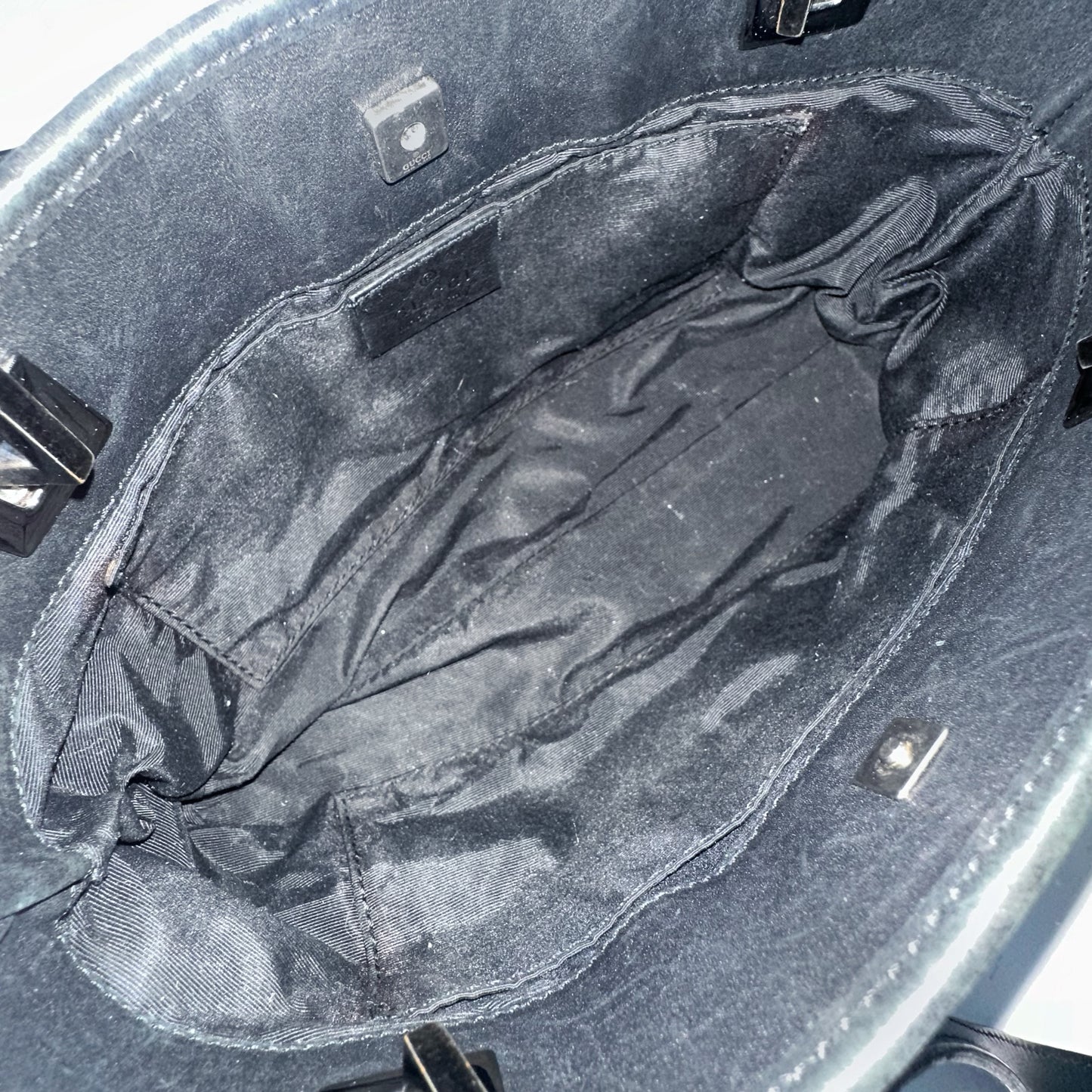 Gucci Black Denim Monogram Shoulder Bag w/ Leather Strap