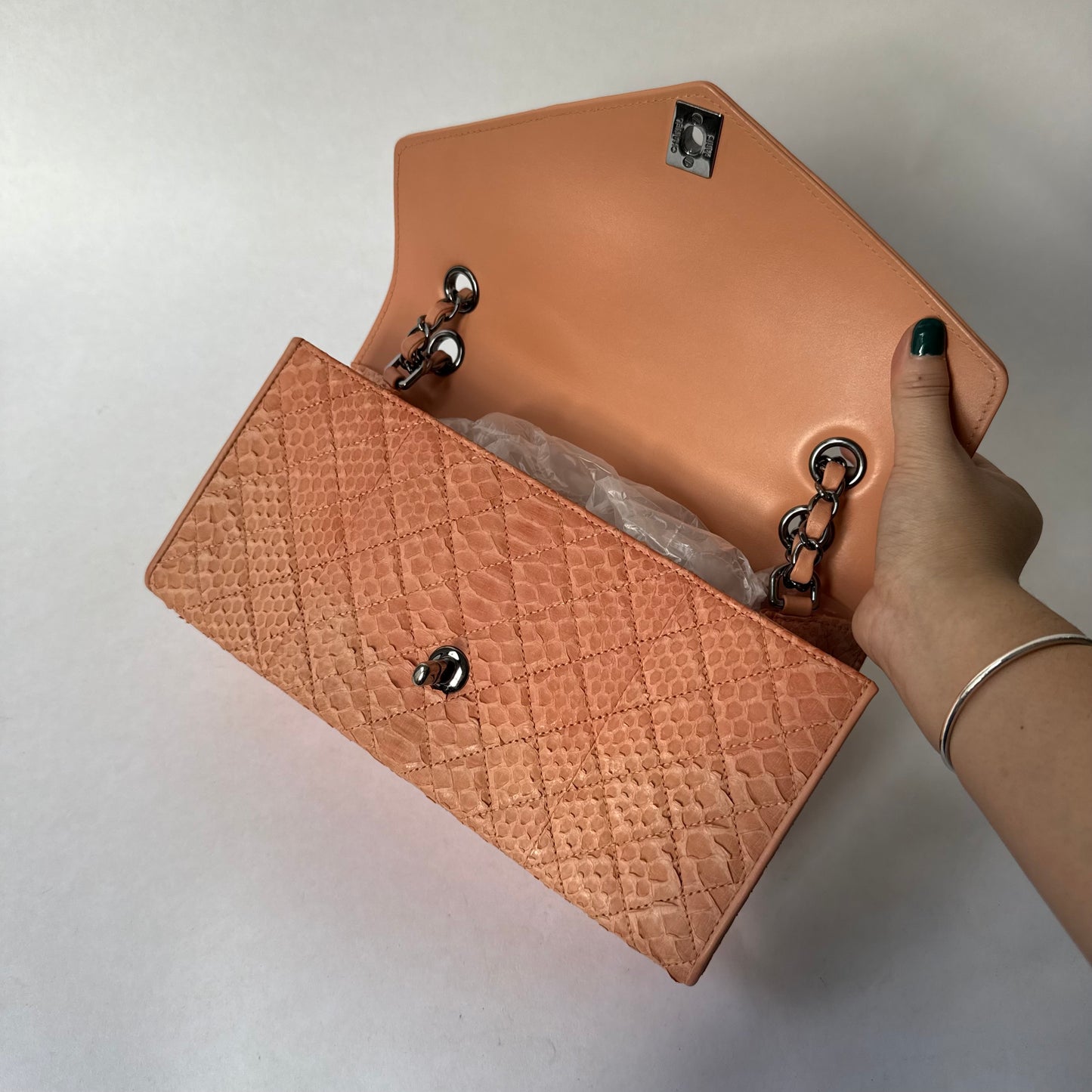 Chanel Python Peach Envelope Flap Chain Strap Shoulder Bag