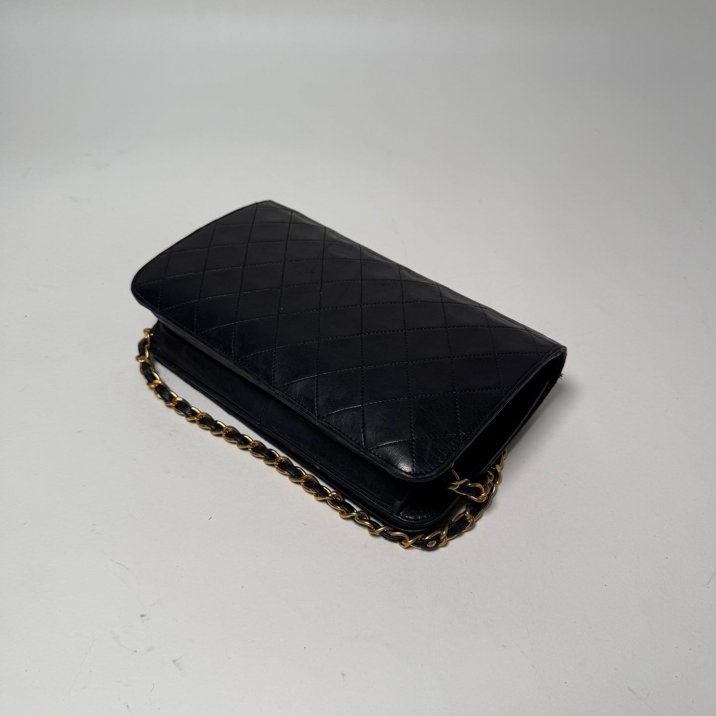 Chanel Vintage Black Lambskin Quilted Square Full Flap 24K GPHW