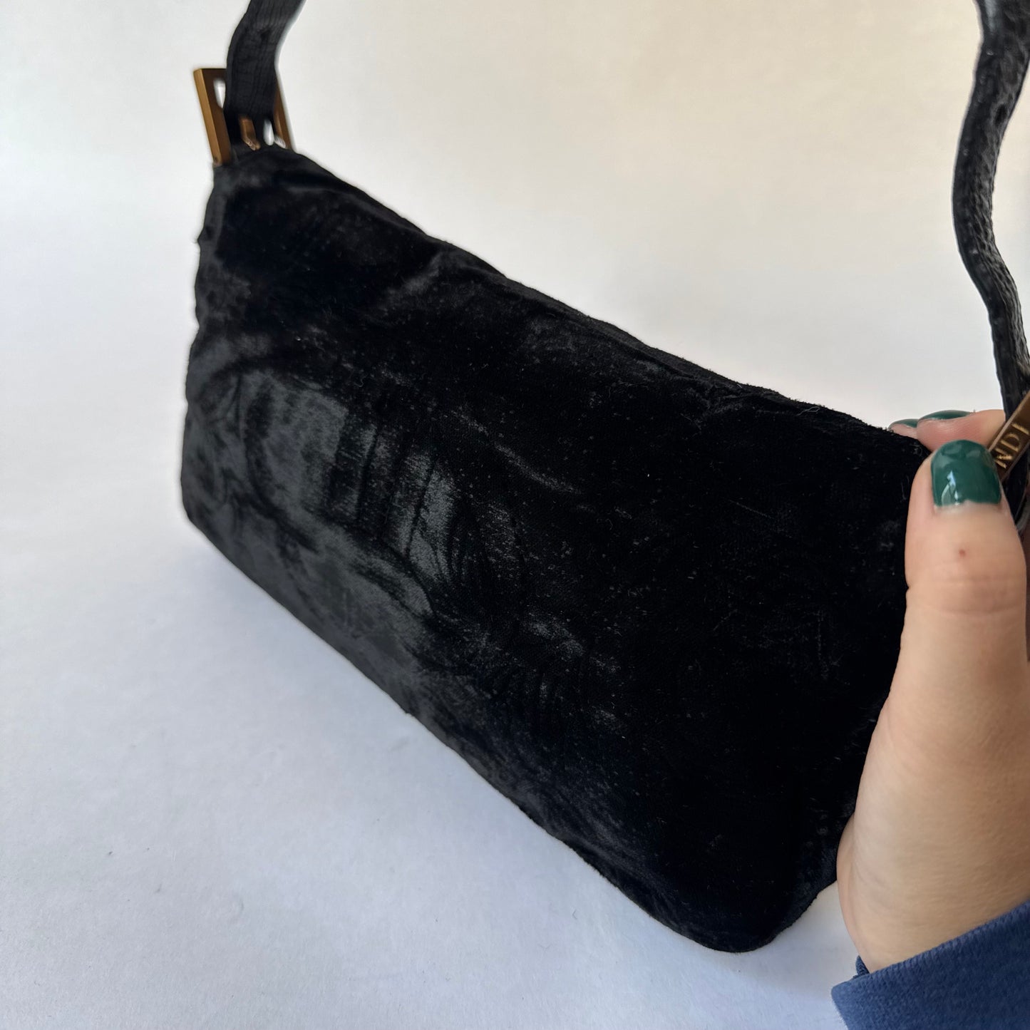 RARE Fendi Black Floral Embossed Velour & Crocodile GHW Baguette