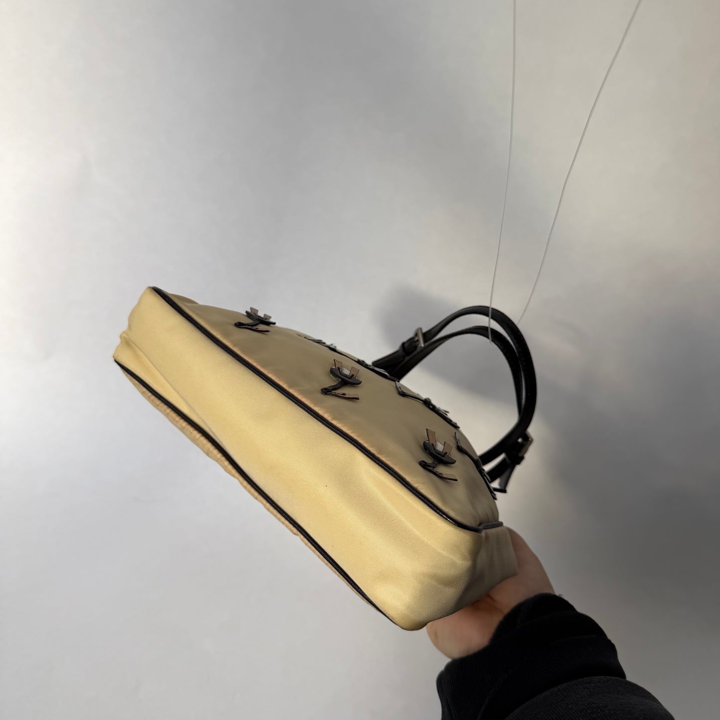 Prada Beige Nylon Embroidered Flower Tote bag