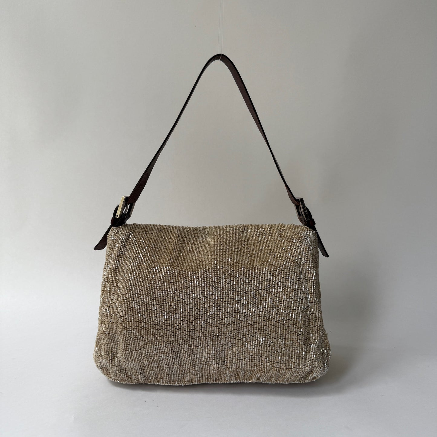 Fendi Cream Beaded Mamma Baguette Shoulder Bag