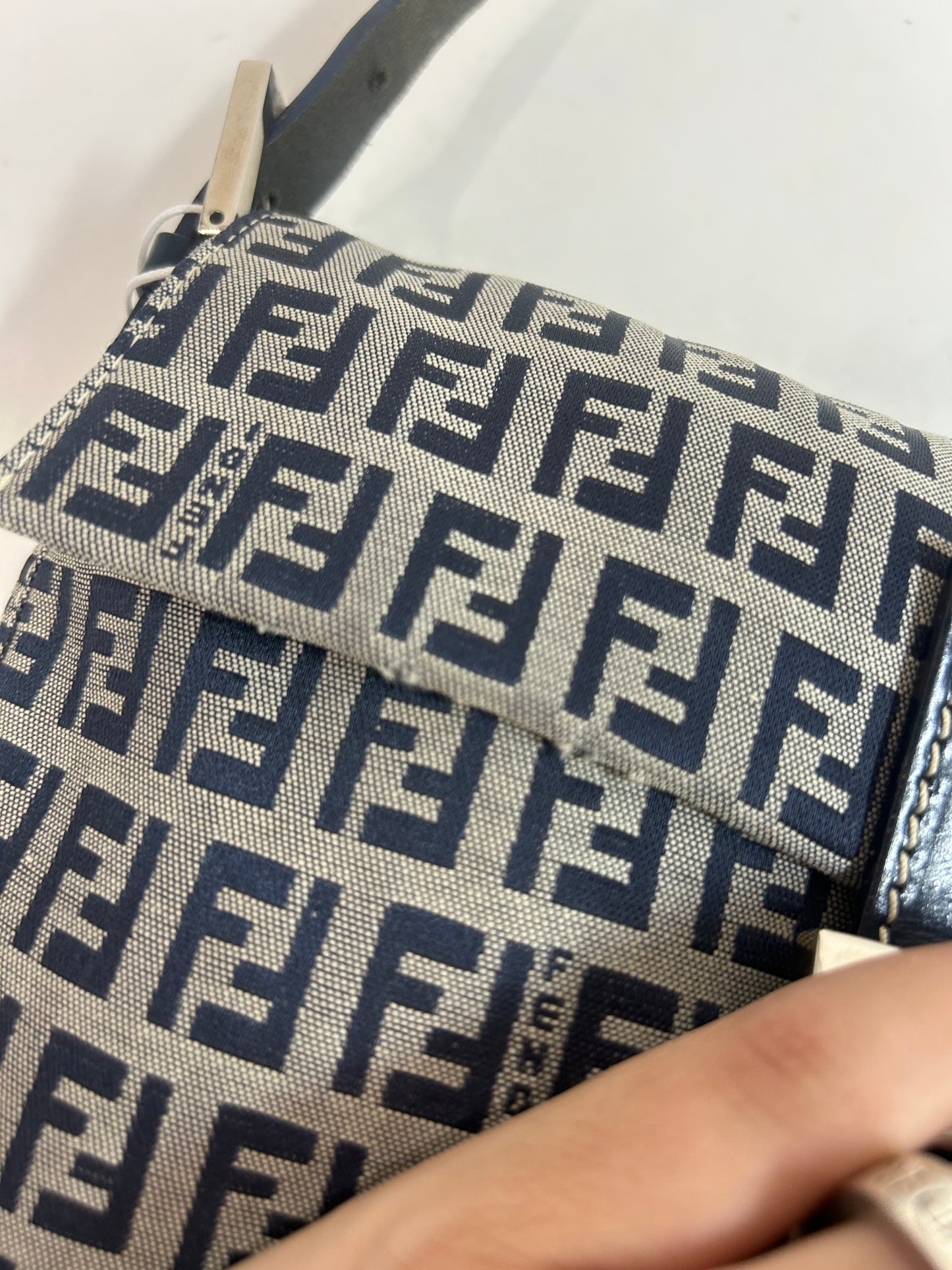 Fendi Navy Canvas Zucchino Monogram Baguette Shoulder Bag