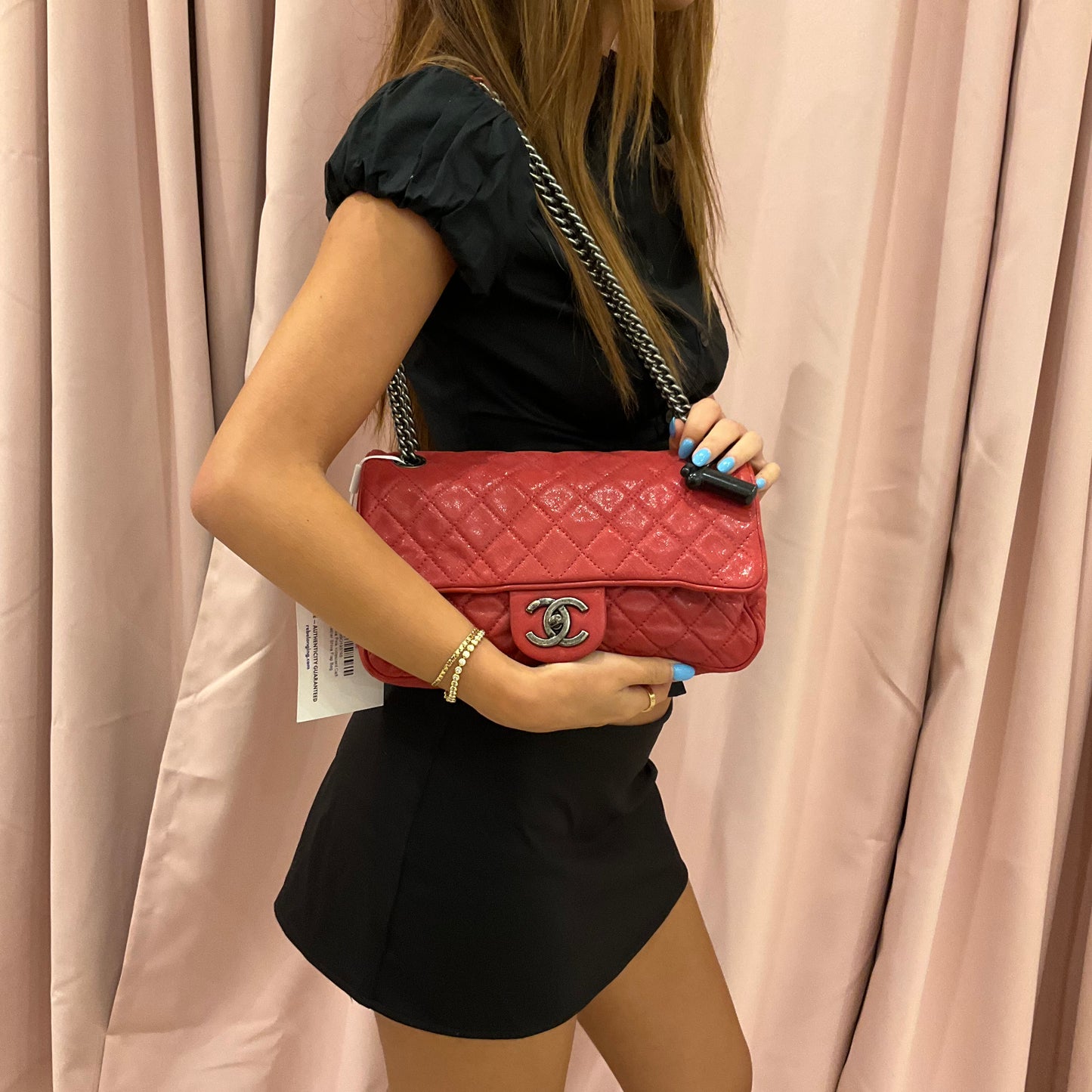 Chanel Fuschia Pink Iridescent Calfskin Leather Shiva Flap Bag
