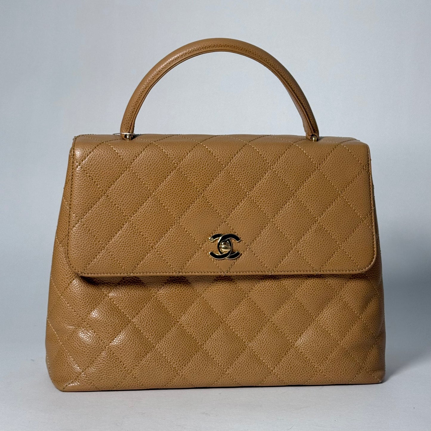 Chanel Beige Caviar Kelly Flap Top Handle Bag