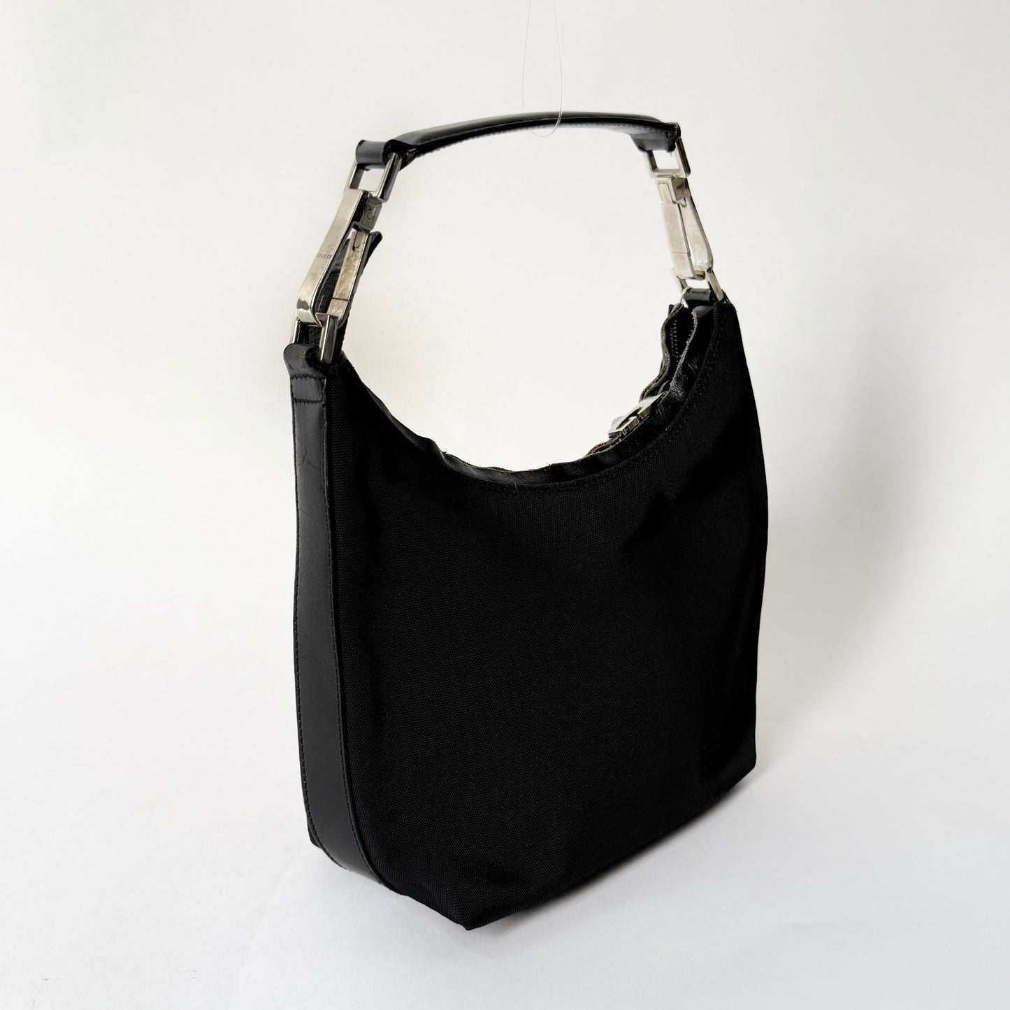 Gucci Black Canvas Clip Handle Small Shoulder Bag