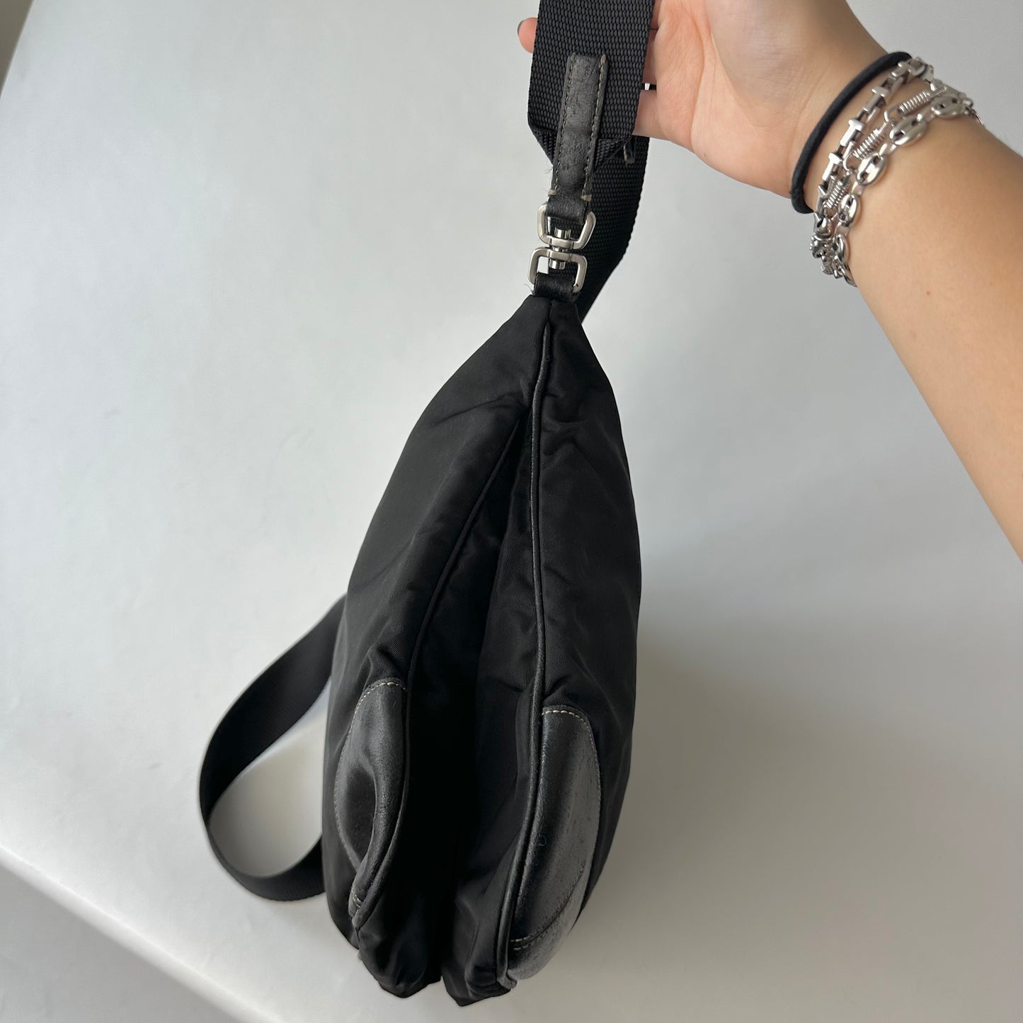 Prada Black Nylon Moto Crossbody Bag