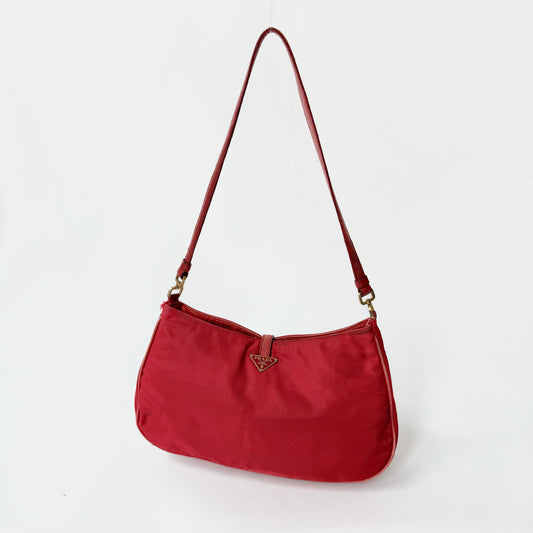 Prada Red Nylon & Gold HW Shoulder Bag