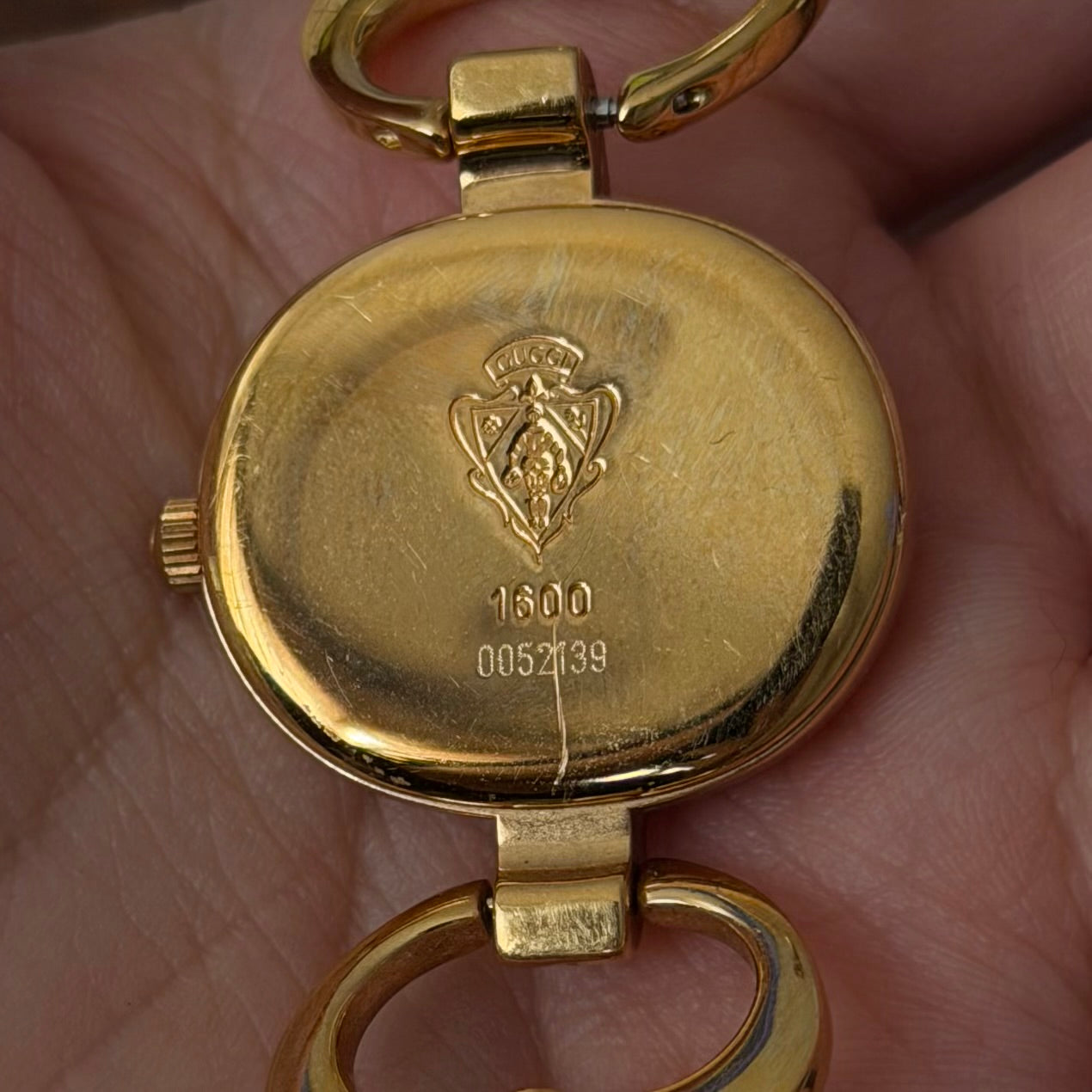 Gucci Gold Black Dial Horsebit Bangle Watch