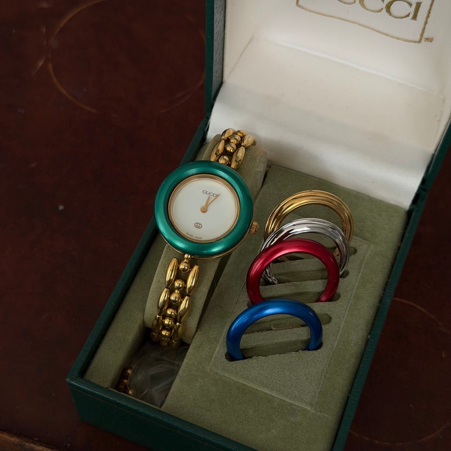 Gucci Gold Rice Link White Dial Bezel Watch w/ 5 Bezels
