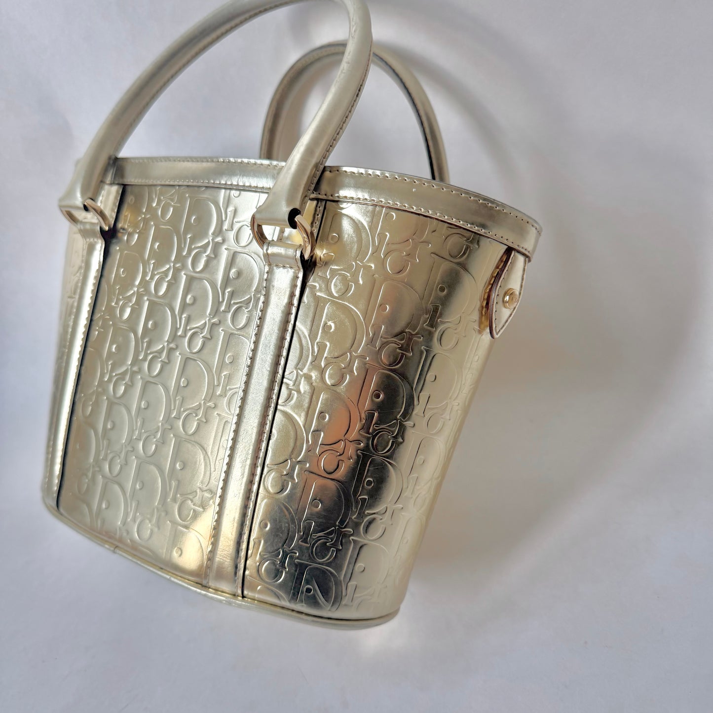 Christian Dior Gold Oblique Monogram Metallic Patent Leather Ultimate Tote