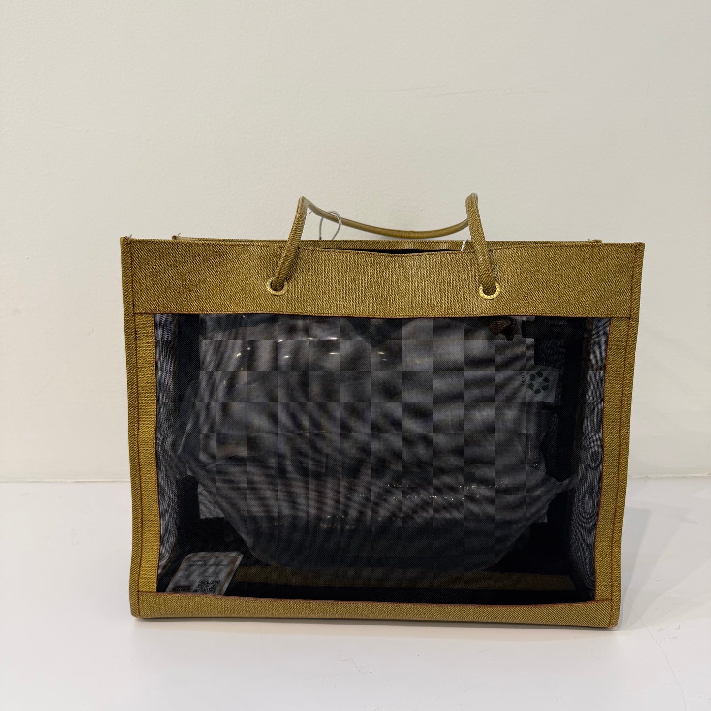 Fendi Mesh & Brown Coated Leather Tote Bag