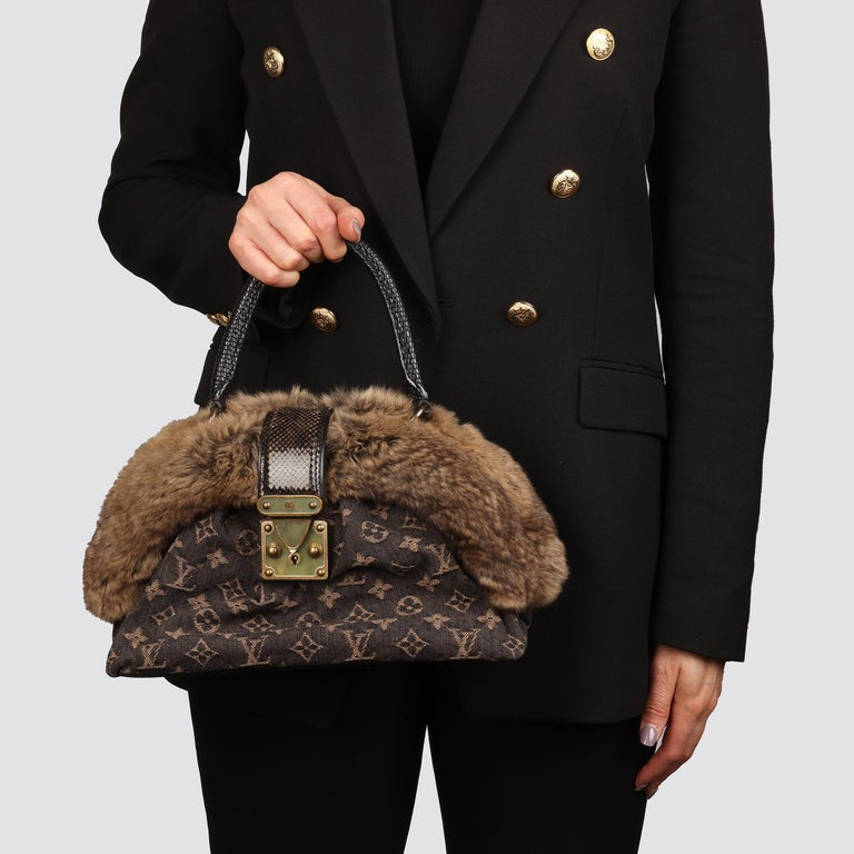 Louis Vuitton Brown Monogram Denim Chinchilla Demi Lune Bowler Bag