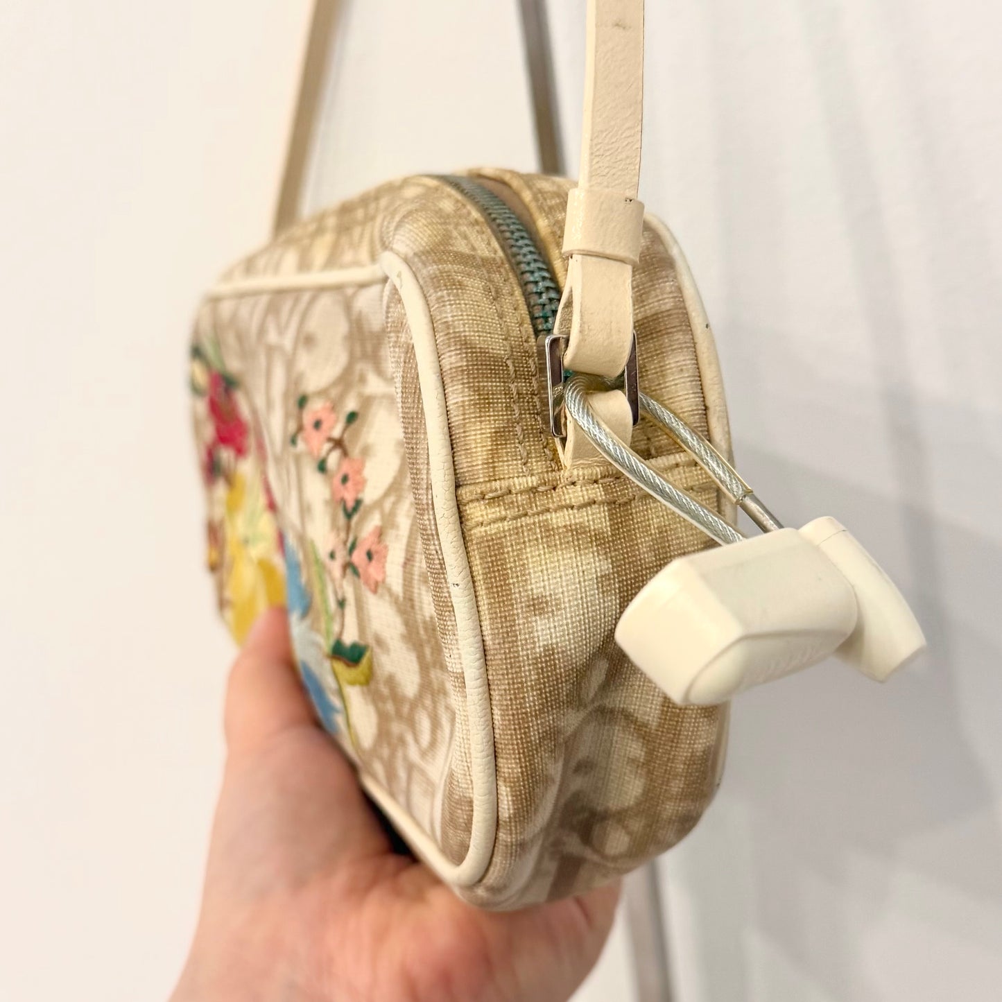 Christian Dior Cream Coated Canvas Floral Embroidered Pochette