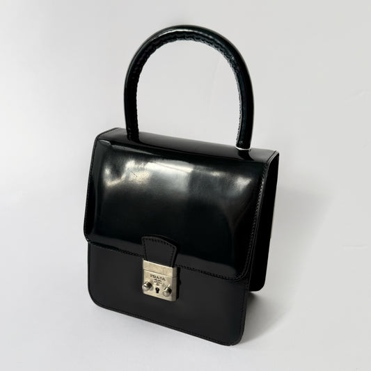 Prada Black Patent Leather Top Handle Bag
