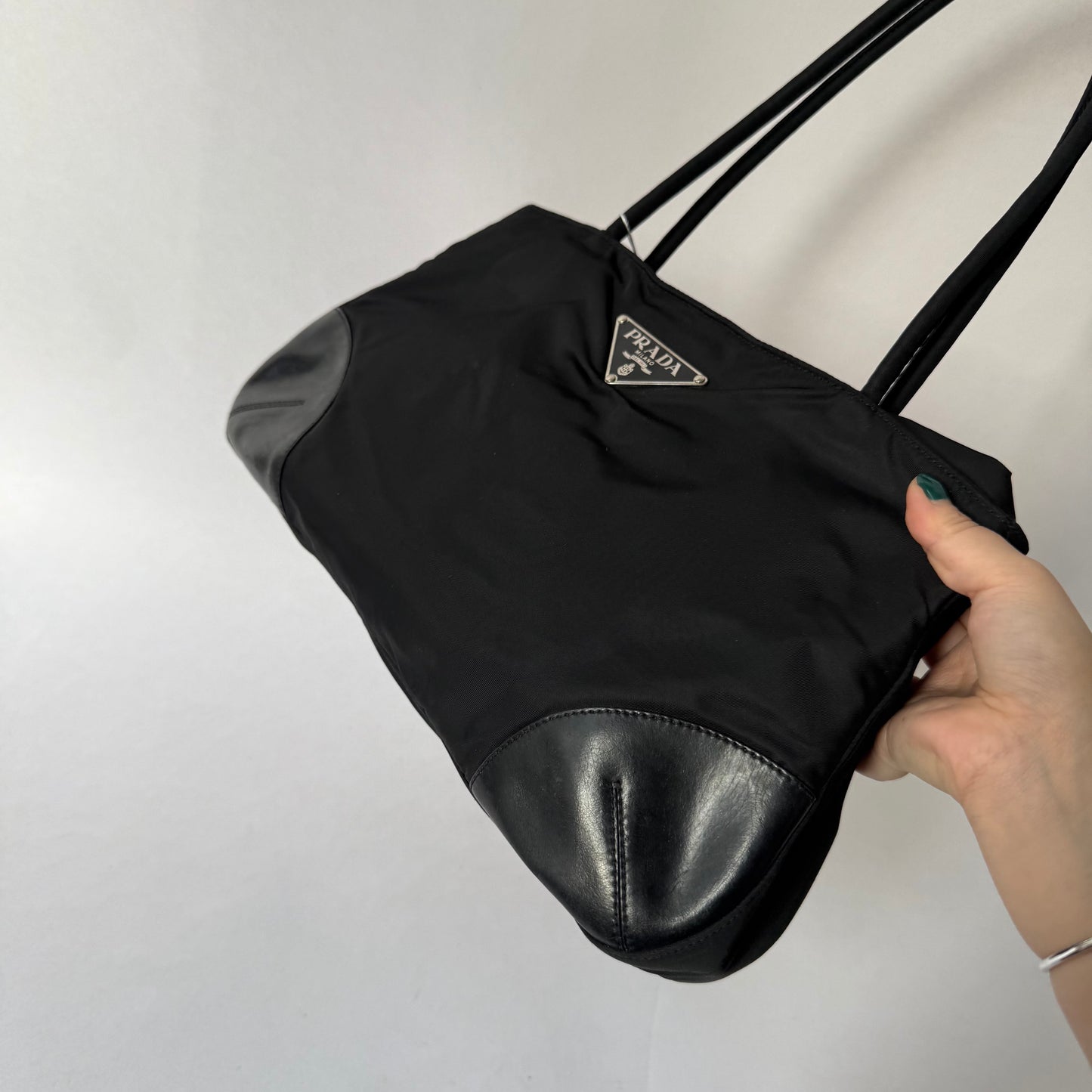 Prada Black Nylon & Leather Shoulder Bag