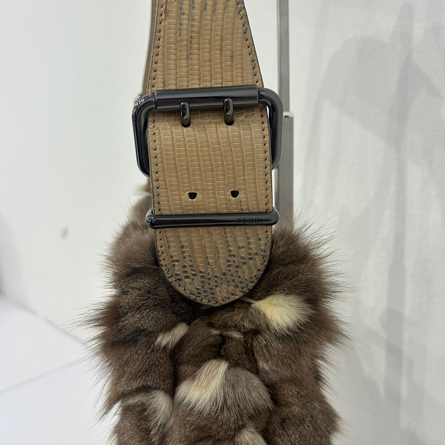 Fendi Brown Multicolored Rabbit Fur Oyster Bag