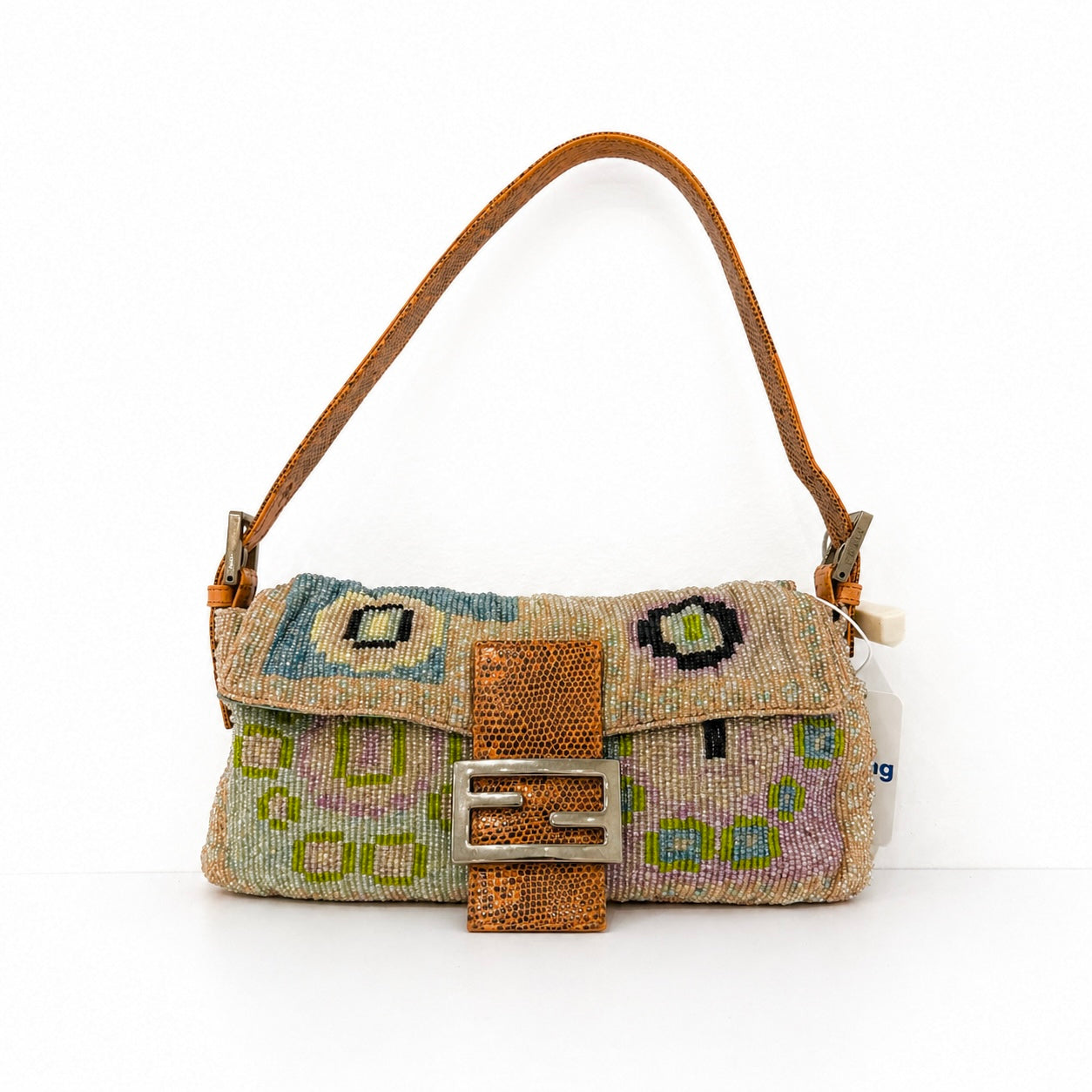 Fendi Ltd Edition Beaded Printed Baguette Lizard Trim