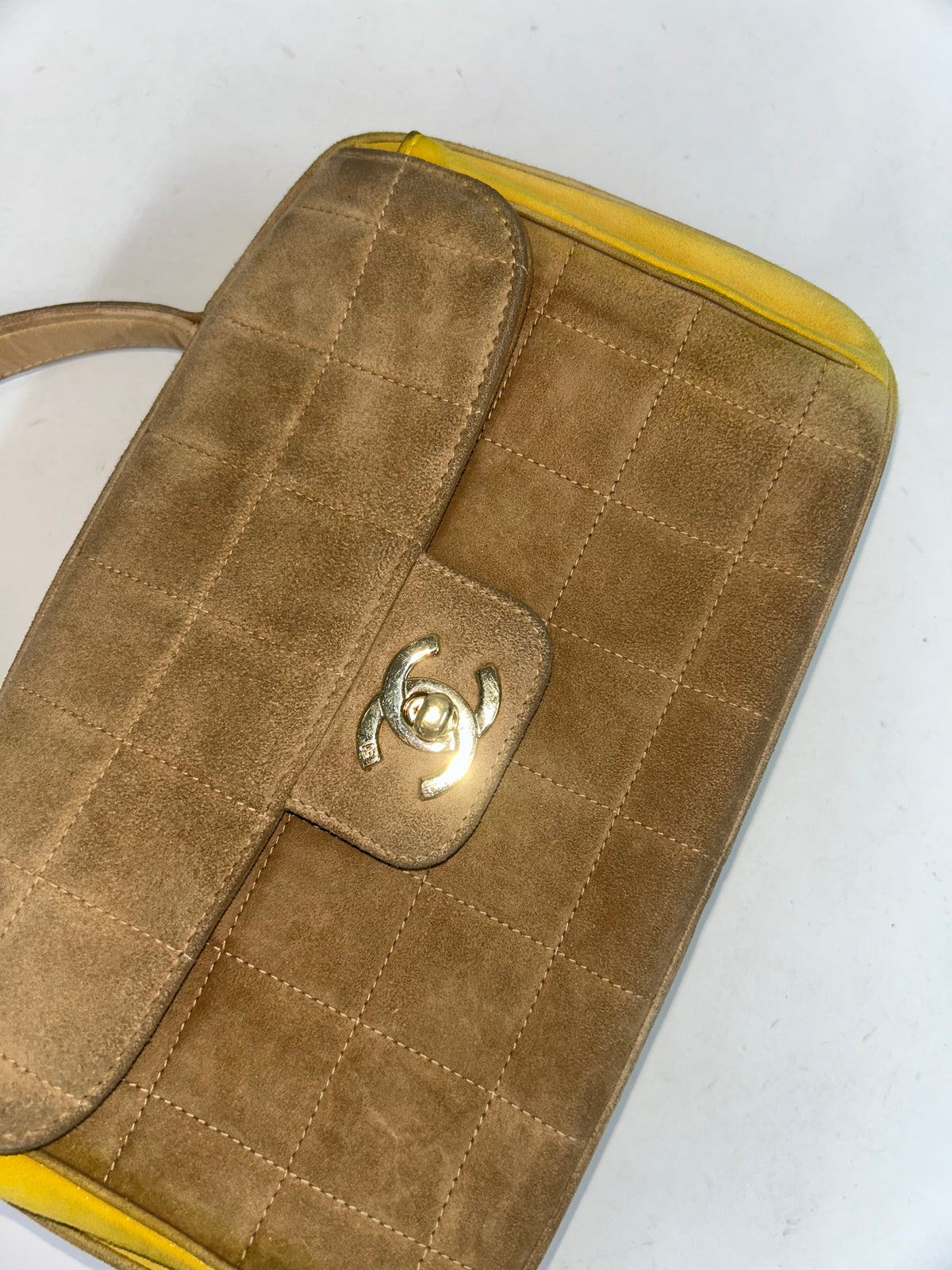 Chanel Brown Suede Chocolate Bar Kelly Top Handle Bag
