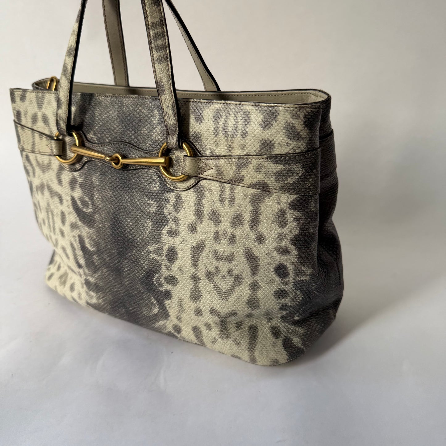 Gucci Gray Multicolored Python Horsebit Shoulder Bag