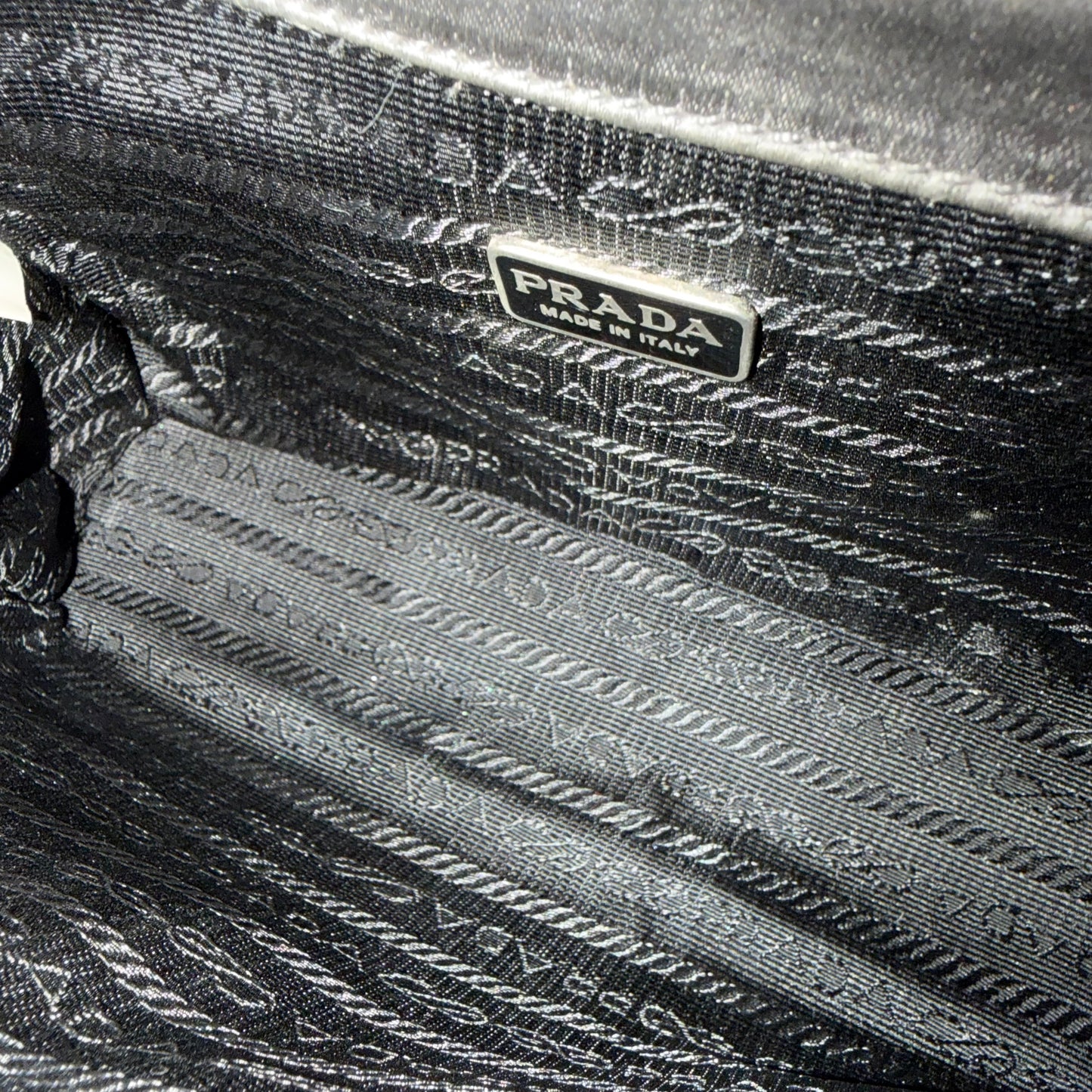 Prada Gray Satin Clutch w/ Chunky Chain Strap