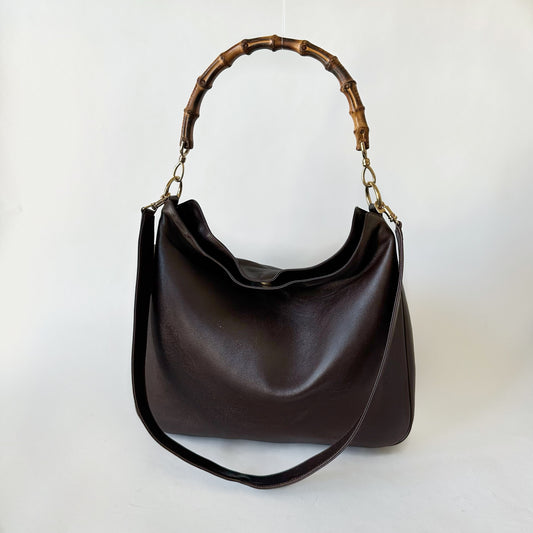 Gucci Brown Bamboo Handle Leather Tote Bag