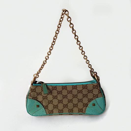 Gucci Teal Monogram Pochette Chain Strap Shoulder Bag