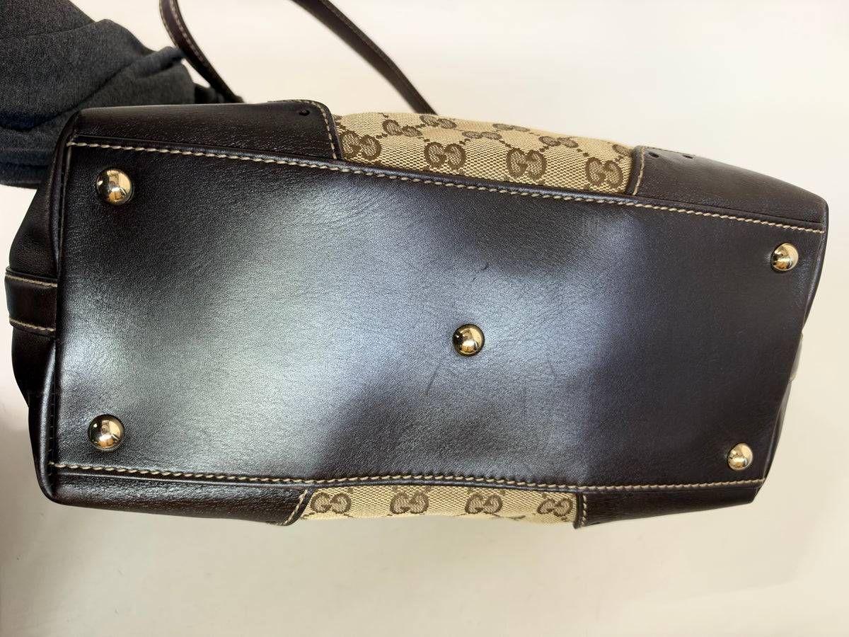 Gucci Brown Canvas & Leather Monogram Punch Tote Bag