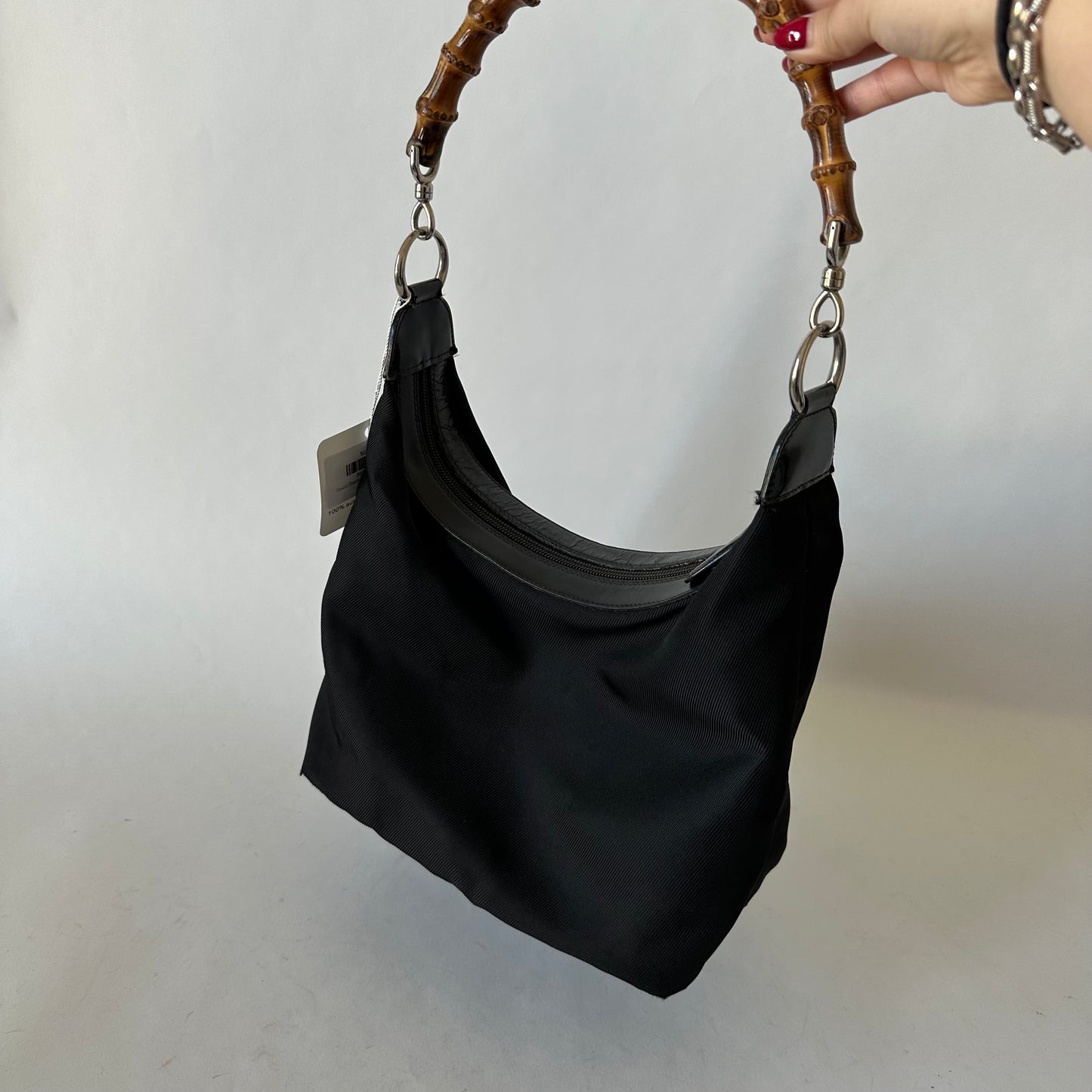 Gucci Black Nylon Bamboo Tote