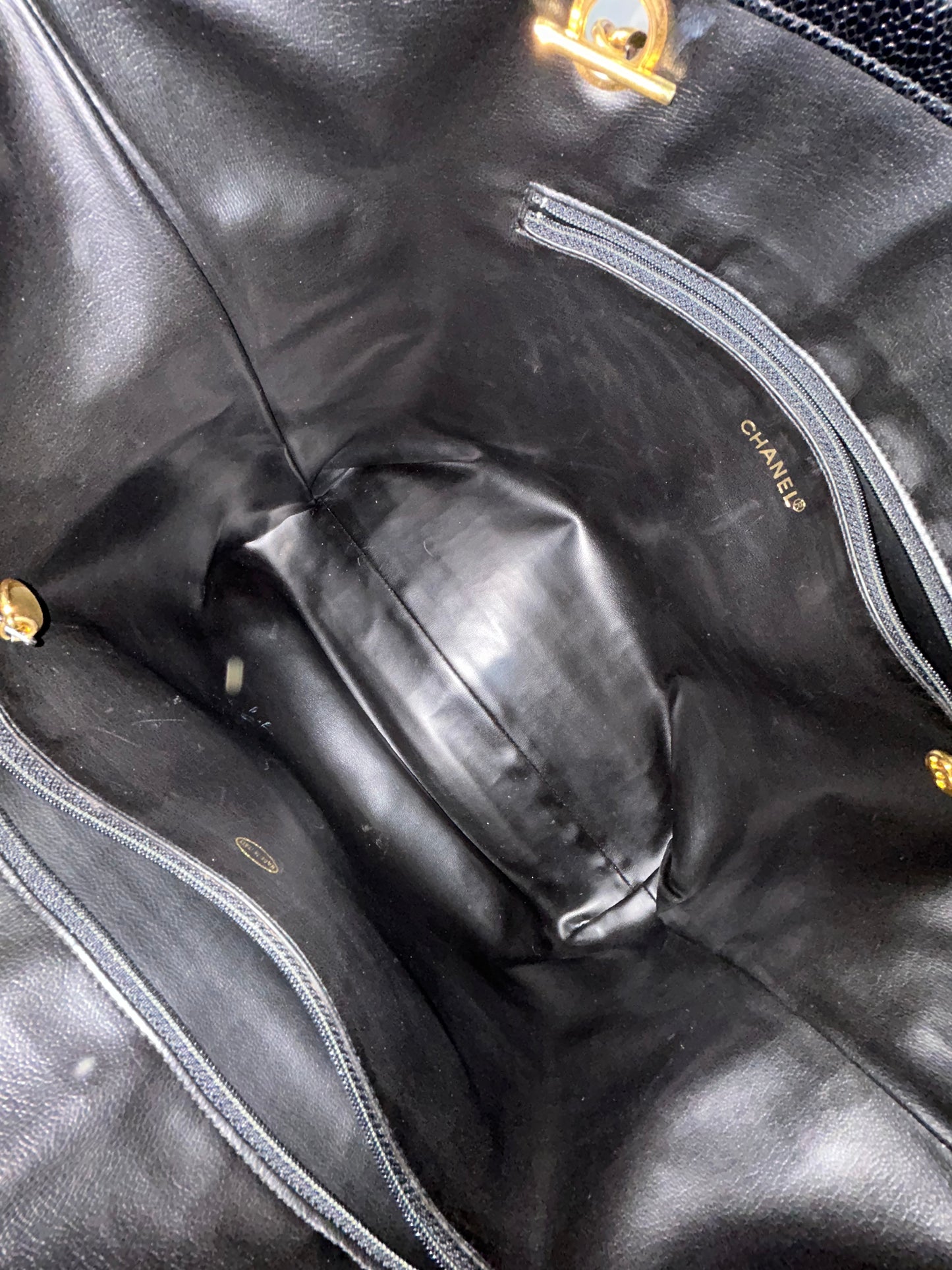 Chanel Caviar Jumbo Pocket Shoulder Tote Bag