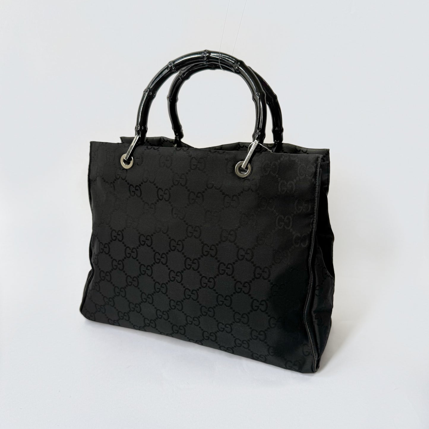 Gucci Black Monogram Canvas Bamboo Handle Shoulder Bag